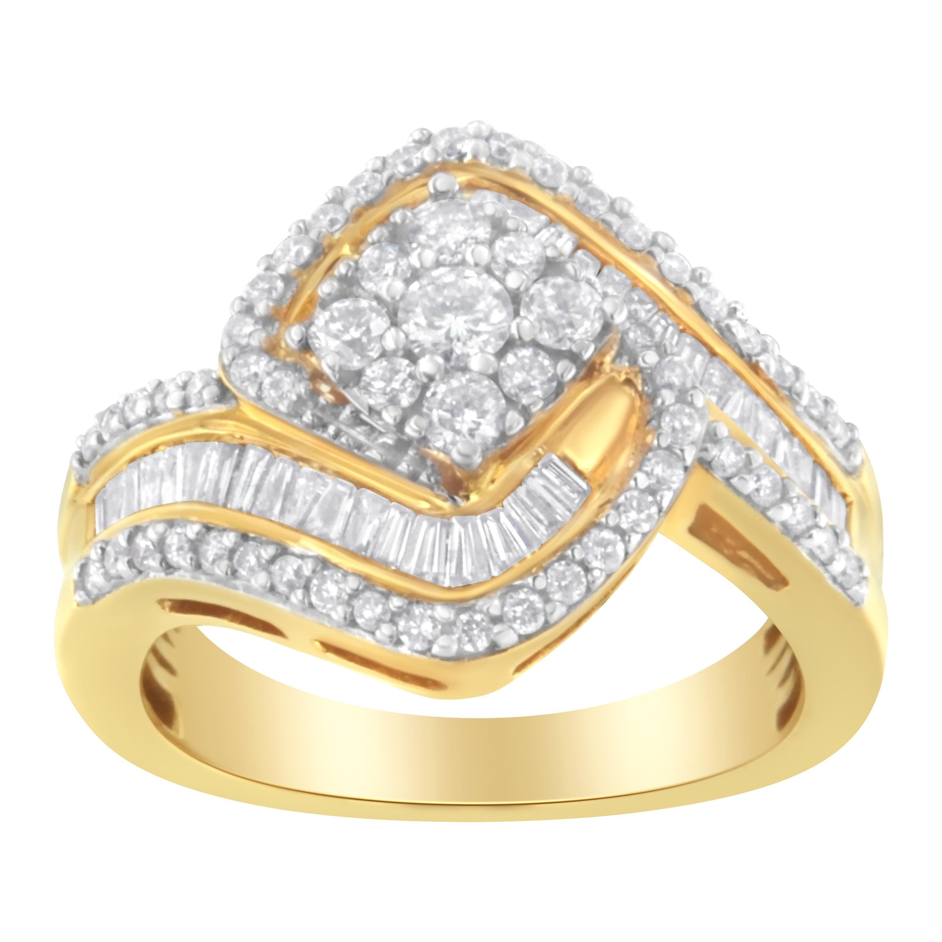 Im Angebot: 14 Karat Gelbgold Bypass-Cluster-Ring mit 1,00 Karat Diamant () 2