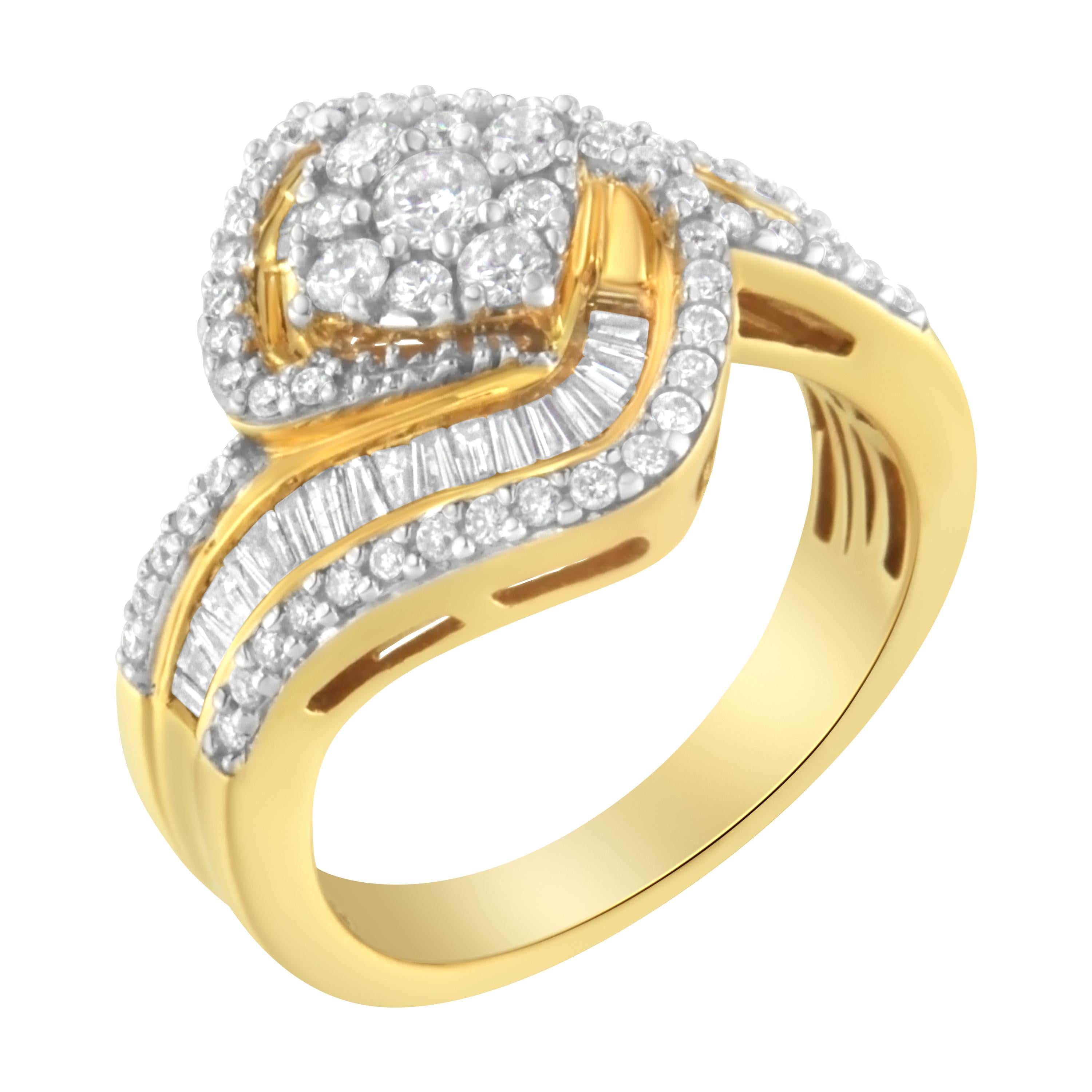 Im Angebot: 14 Karat Gelbgold Bypass-Cluster-Ring mit 1,00 Karat Diamant () 3