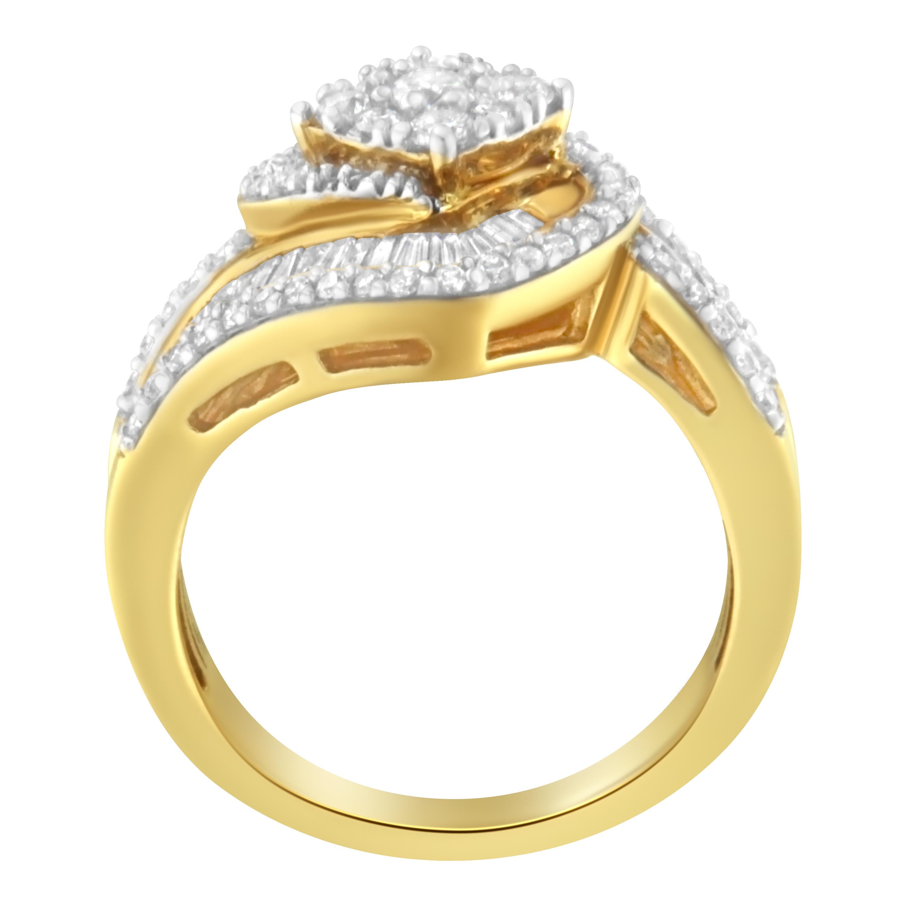 Im Angebot: 14 Karat Gelbgold Bypass-Cluster-Ring mit 1,00 Karat Diamant () 5