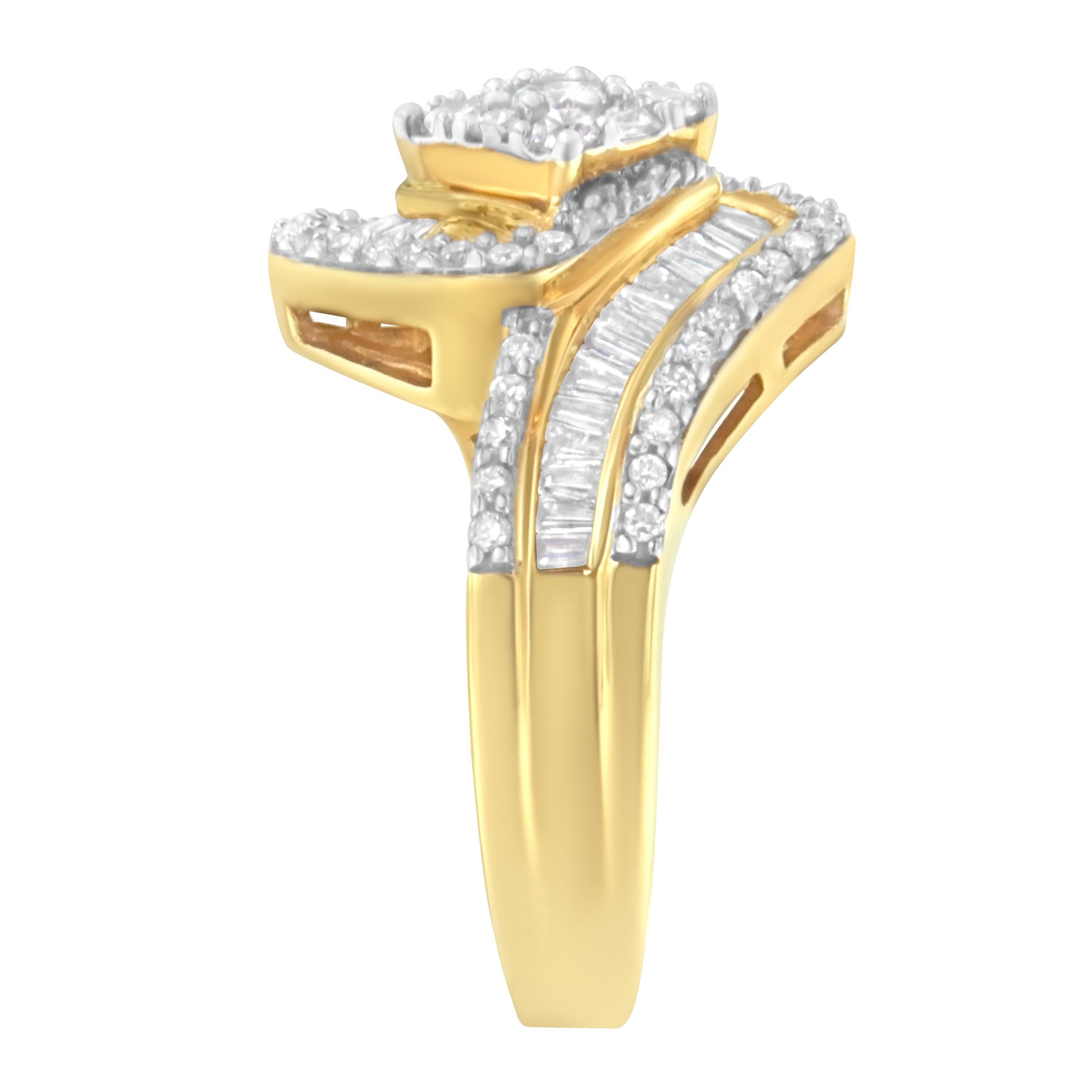 For Sale:  14K Yellow Gold 1.00 Carat Diamond Bypass Cluster Ring 6