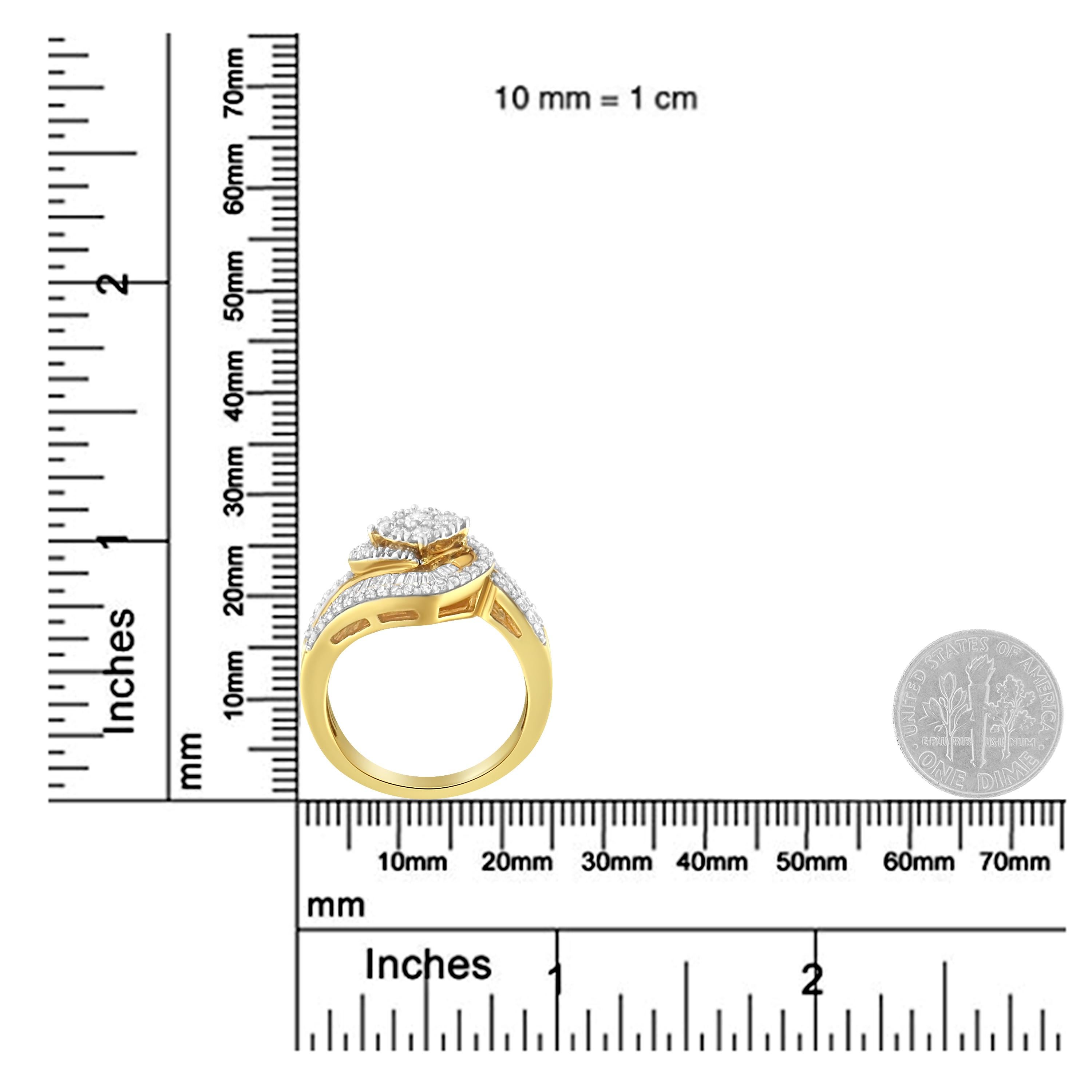 For Sale:  14K Yellow Gold 1.00 Carat Diamond Bypass Cluster Ring 7