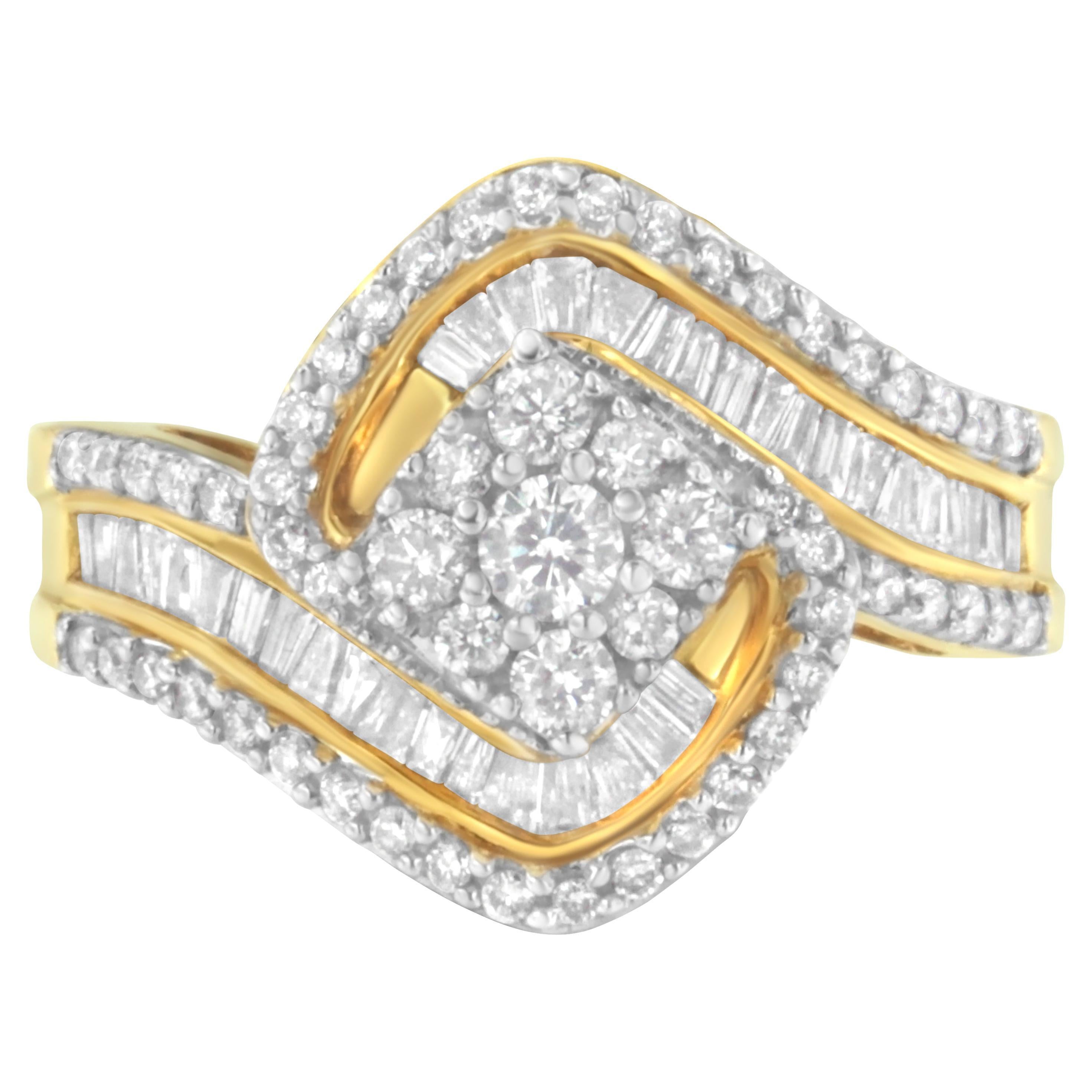Im Angebot: 14 Karat Gelbgold Bypass-Cluster-Ring mit 1,00 Karat Diamant ()