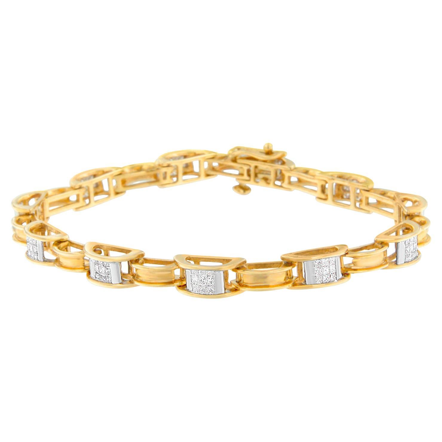 14K Yellow Gold 1.00 Carat Diamond Link Bracelet For Sale