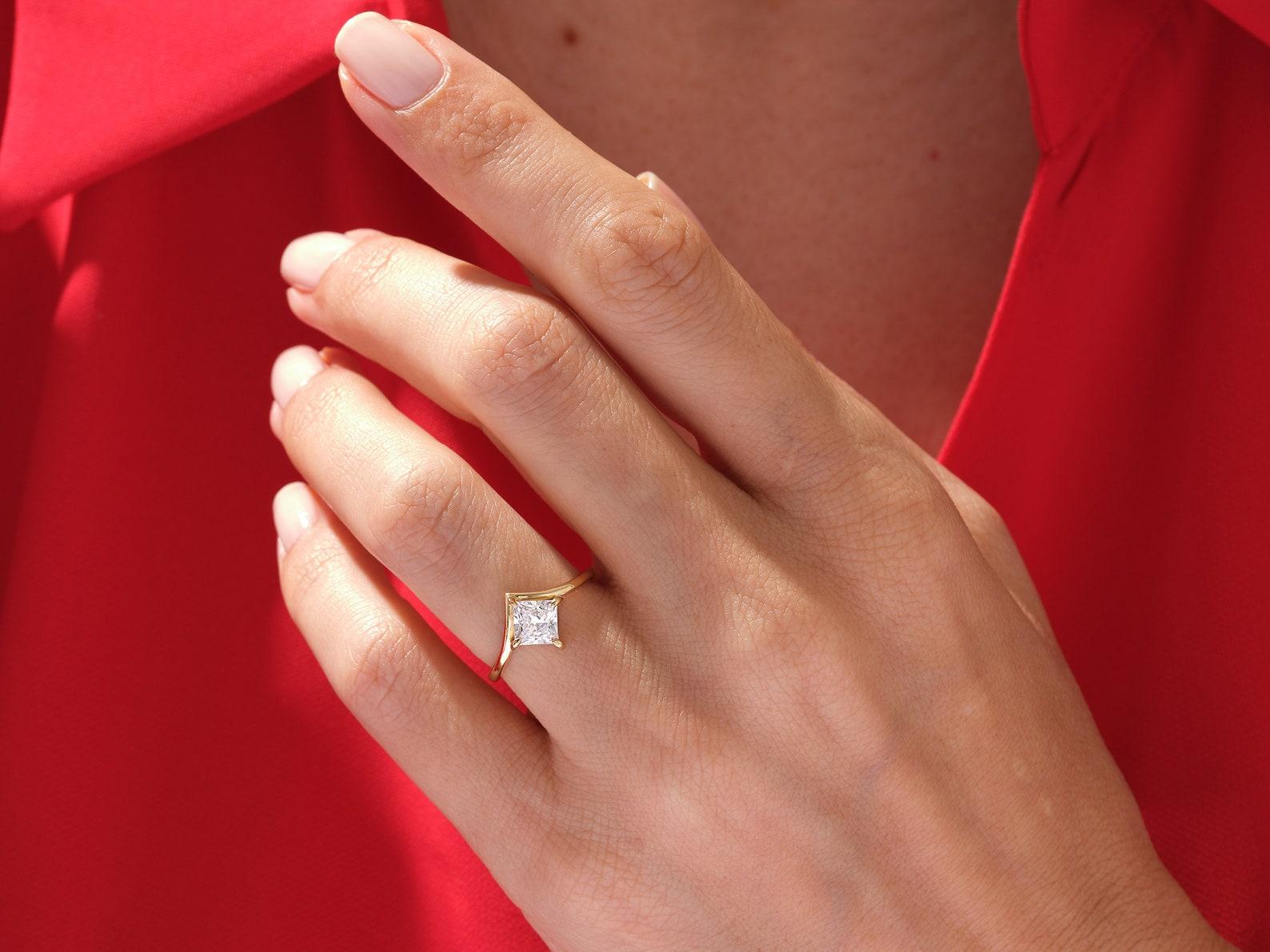 14k Yellow gold 1.00 CT Solitaire Princess Cut Moissanite Ring  Gift For Her. For Sale 1
