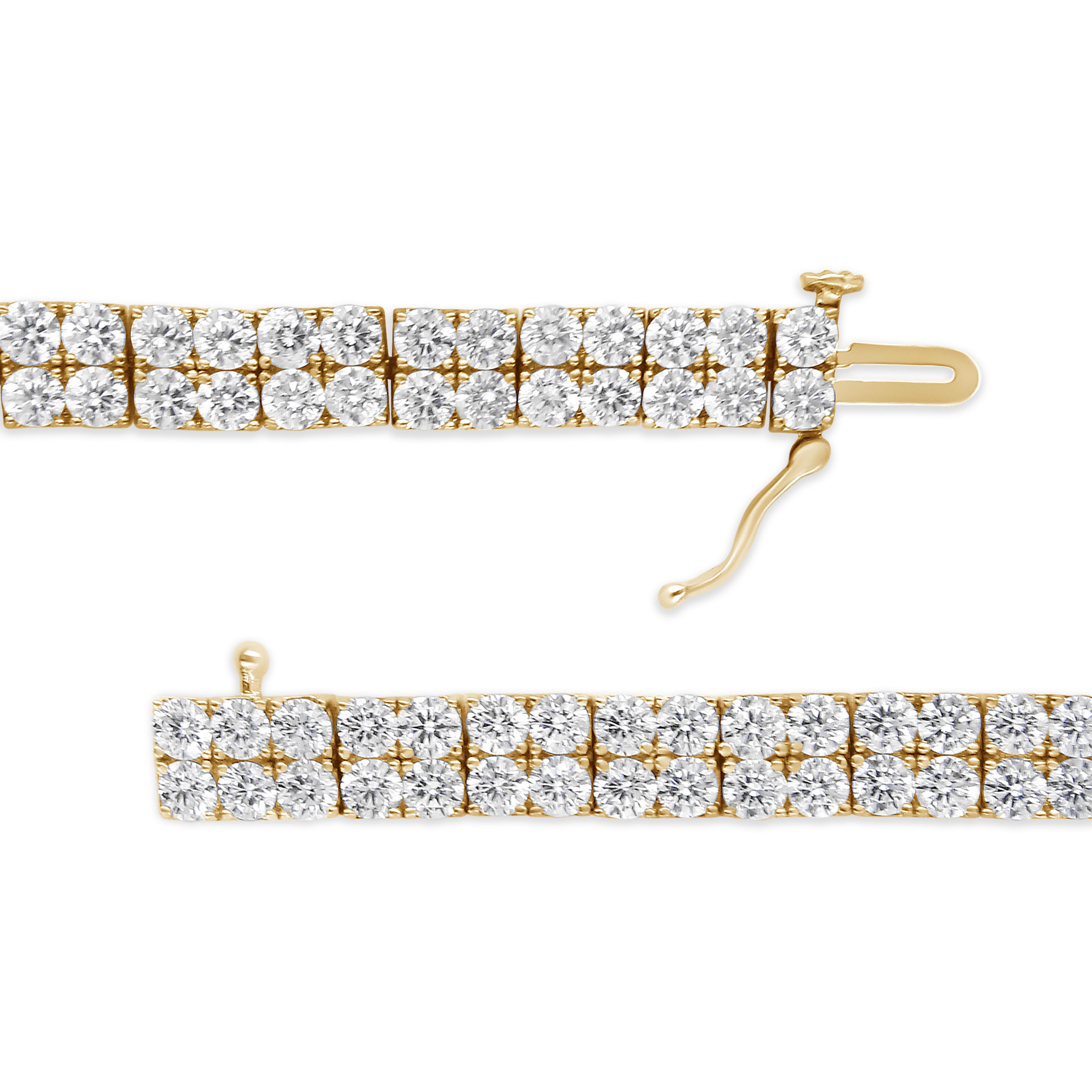 Modern 14K Yellow Gold 10.0 Cttw Diamond 2 Row Tennis Bracelet For Sale