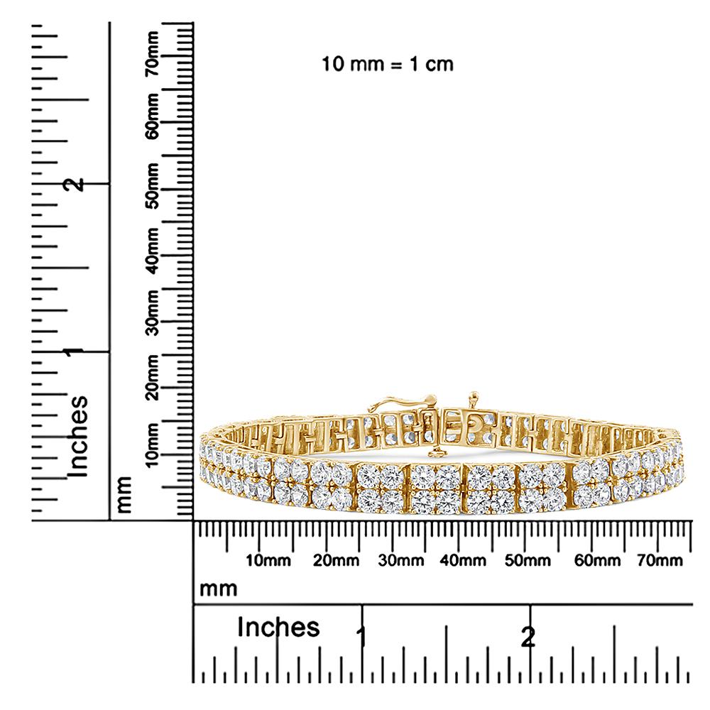 Round Cut 14K Yellow Gold 10.0 Cttw Diamond 2 Row Tennis Bracelet For Sale