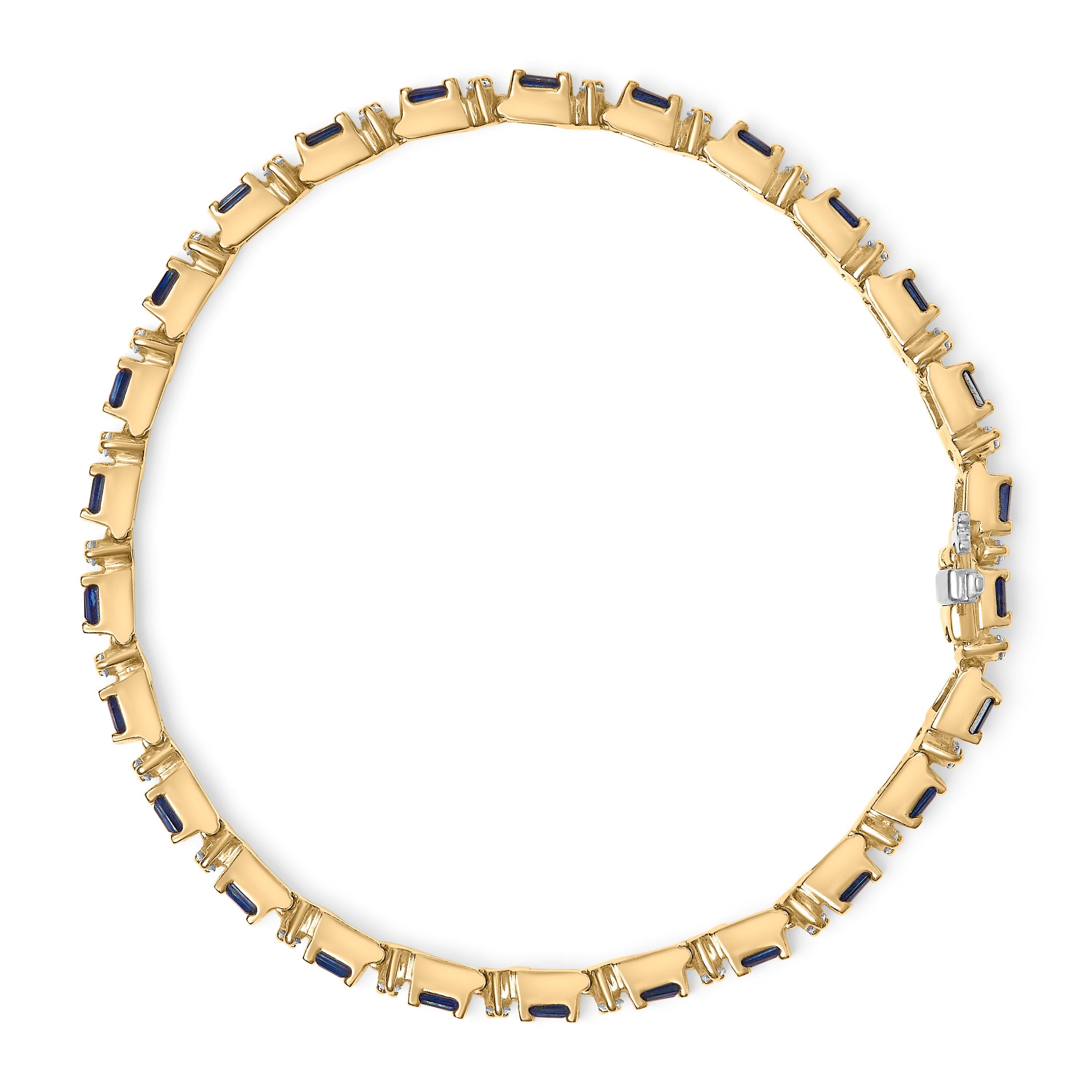 14K Gelbgold 1,00 Karat Gesamtkaratgewicht Diamant und abwechselnd blauer Saphir Gliederarmband (Moderne)