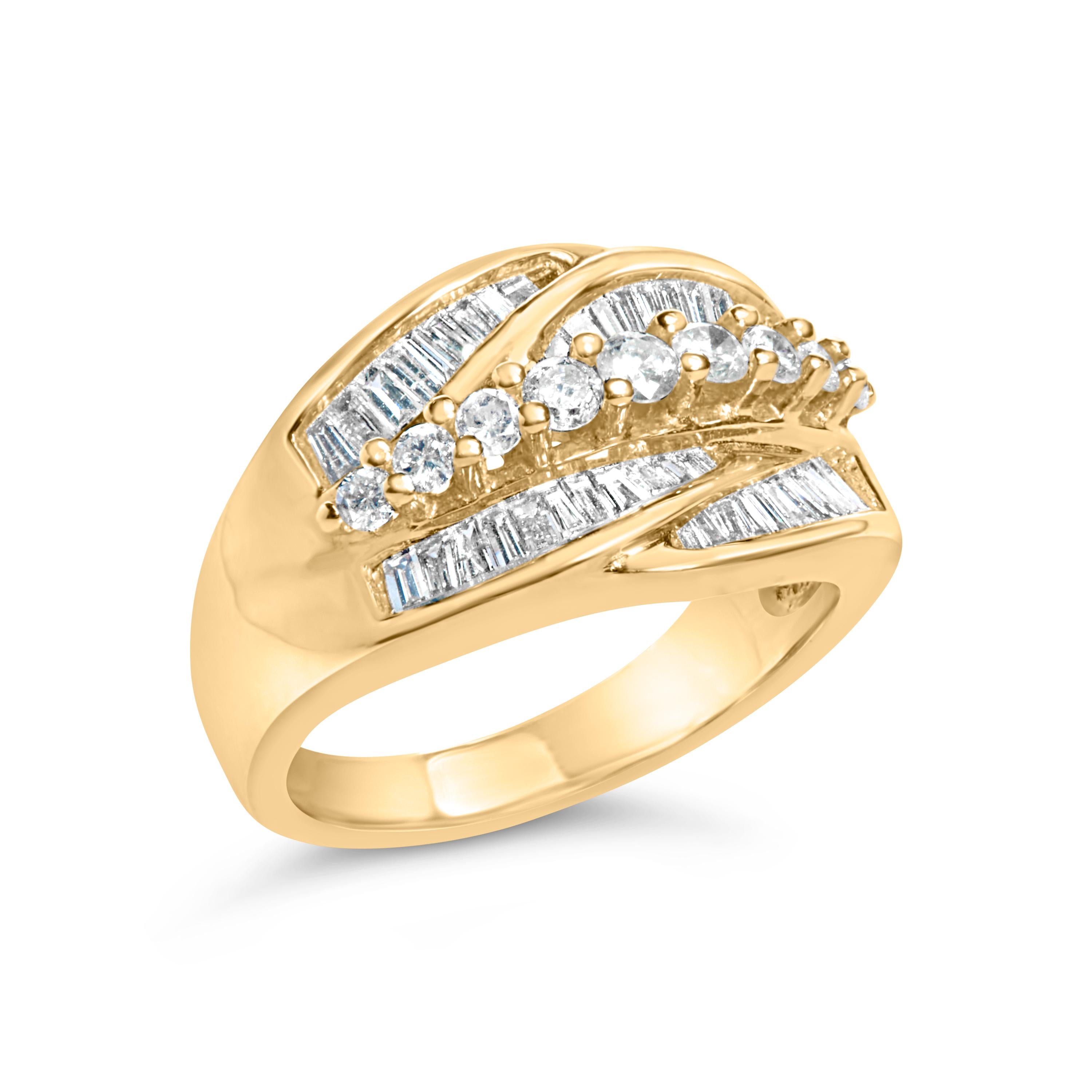 Modern 14K Yellow Gold 1.00 Cttw Diamond Cocktall Cluster 5 Stone Ring For Sale