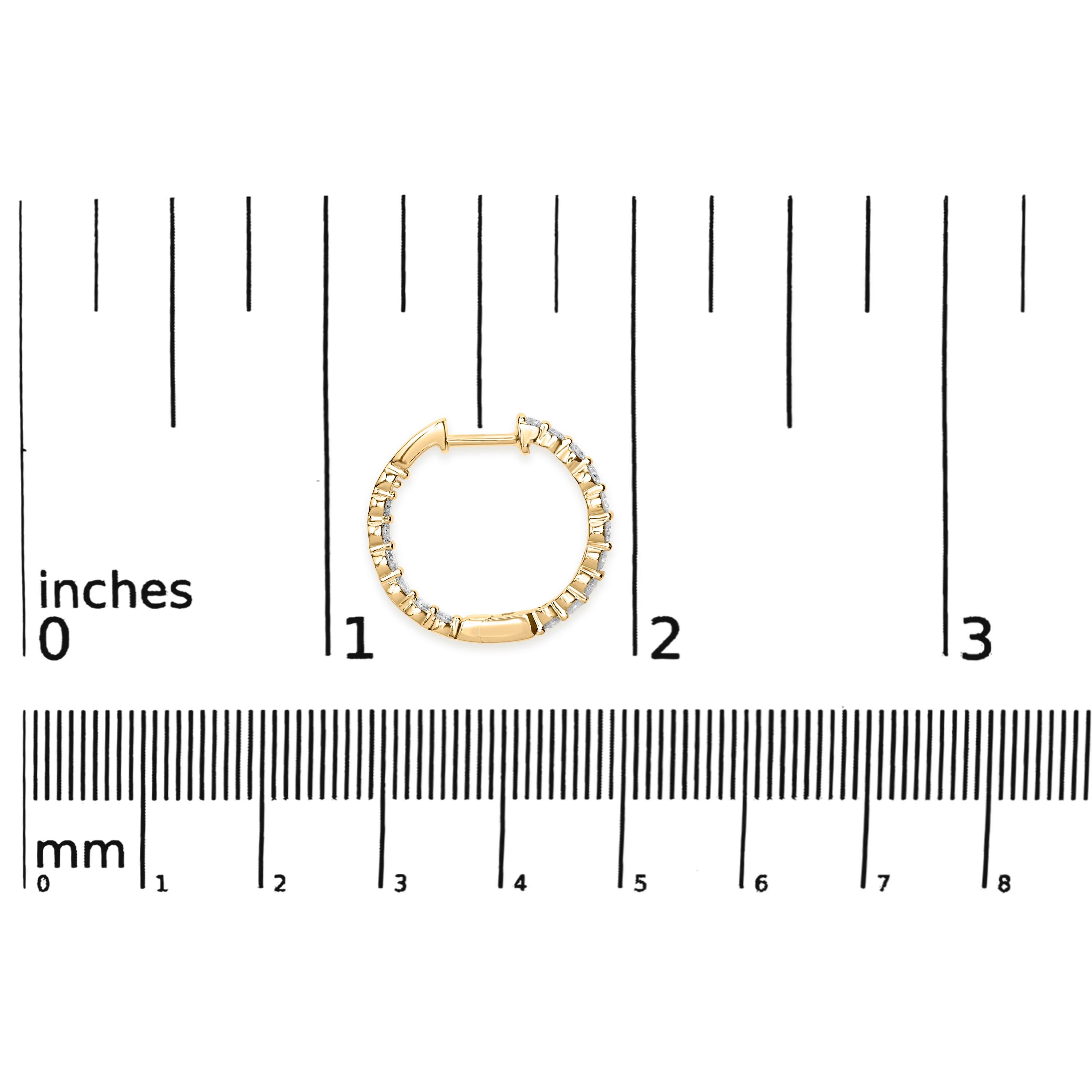 Round Cut 14K Yellow Gold 1.00 Cttw Shared Prong Set Diamond Inside Out Hoop Earrings