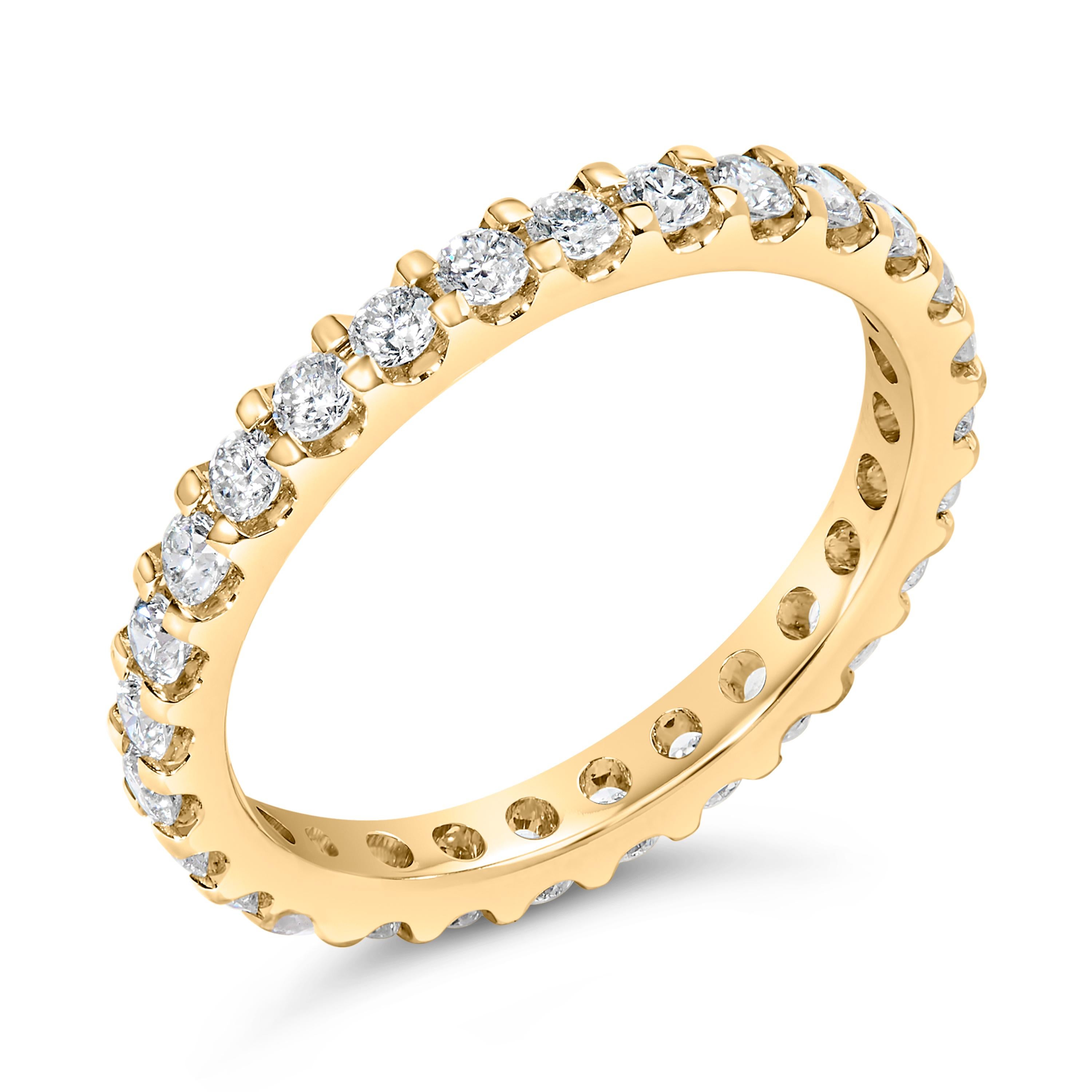 14K Yellow Gold 1.00 Cttw Shared Prong Set Round Diamond Eternity Band Ring 2