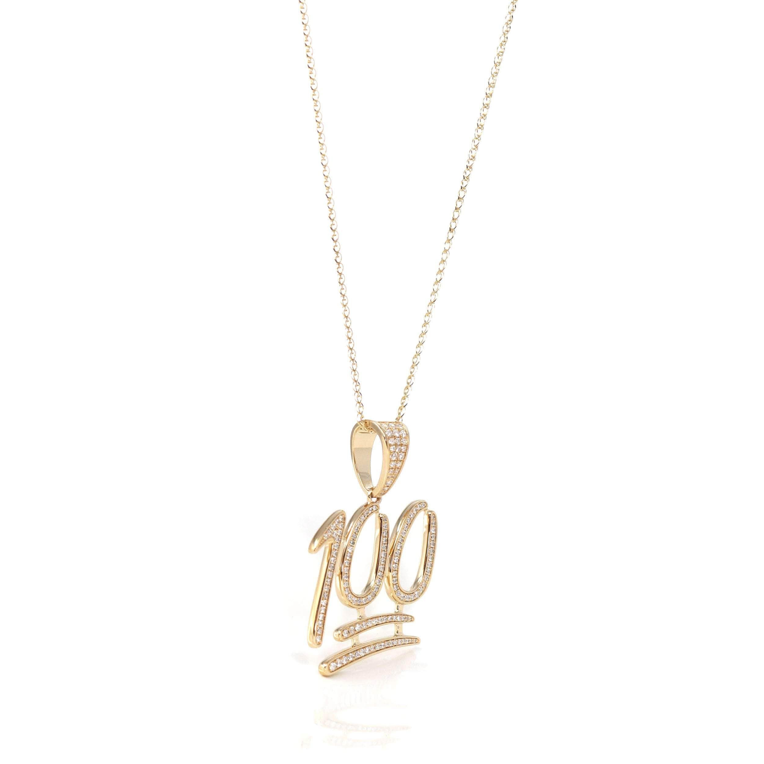 * INTRODUCTION----- This 100 pendant is made with 14K yellow gold with VS1 diamonds. It looks so royal and exquisite. The luxury yellow gold color stands out like no other. Every angles and line are so beautiful. It's an affordable gold gift for