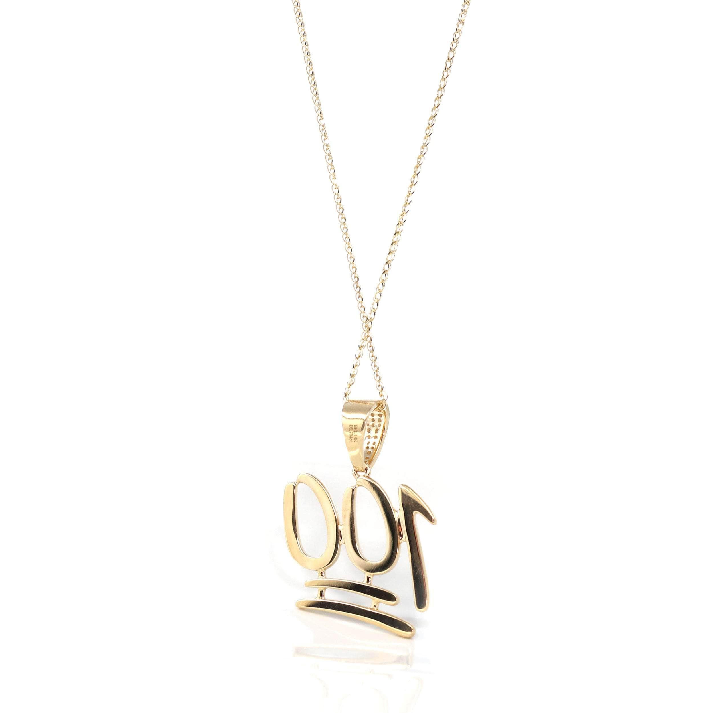 Taille ronde Collier pendentif « 100 » en or jaune 14 carats avec diamants VS1 en vente