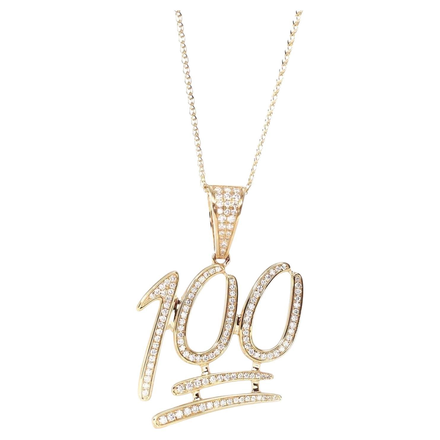 14K Yellow Gold "100" Pendant Necklace with VS1 Diamonds For Sale