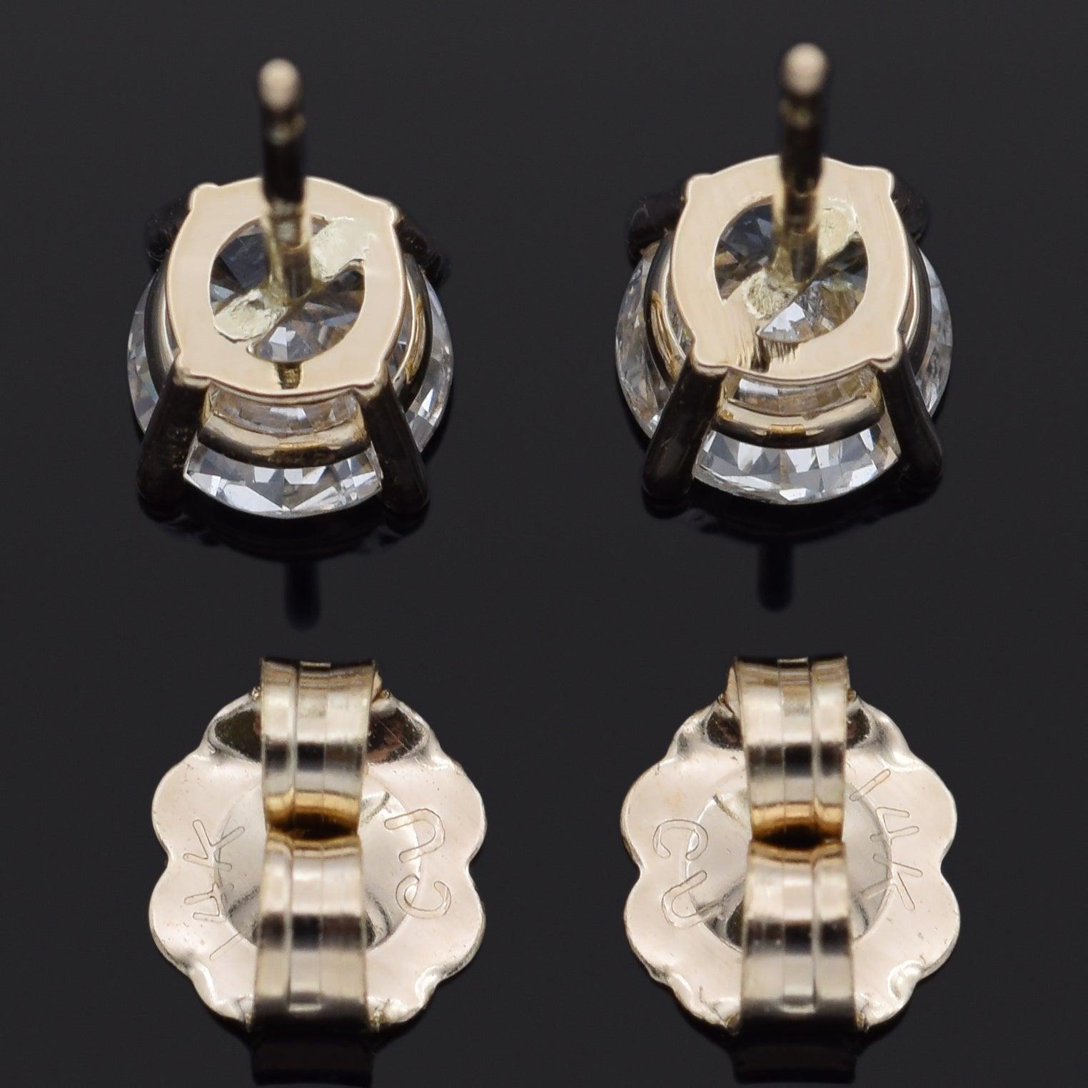 Round Cut 14K Yellow Gold 1.00 TCW Natural Diamond Round Stud Earrings 5.1 mm For Sale
