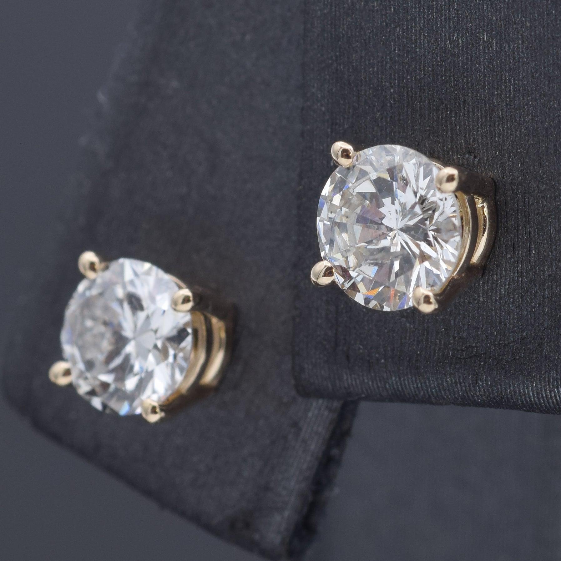 Women's 14K Yellow Gold 1.00 TCW Natural Diamond Round Stud Earrings 5.1 mm For Sale