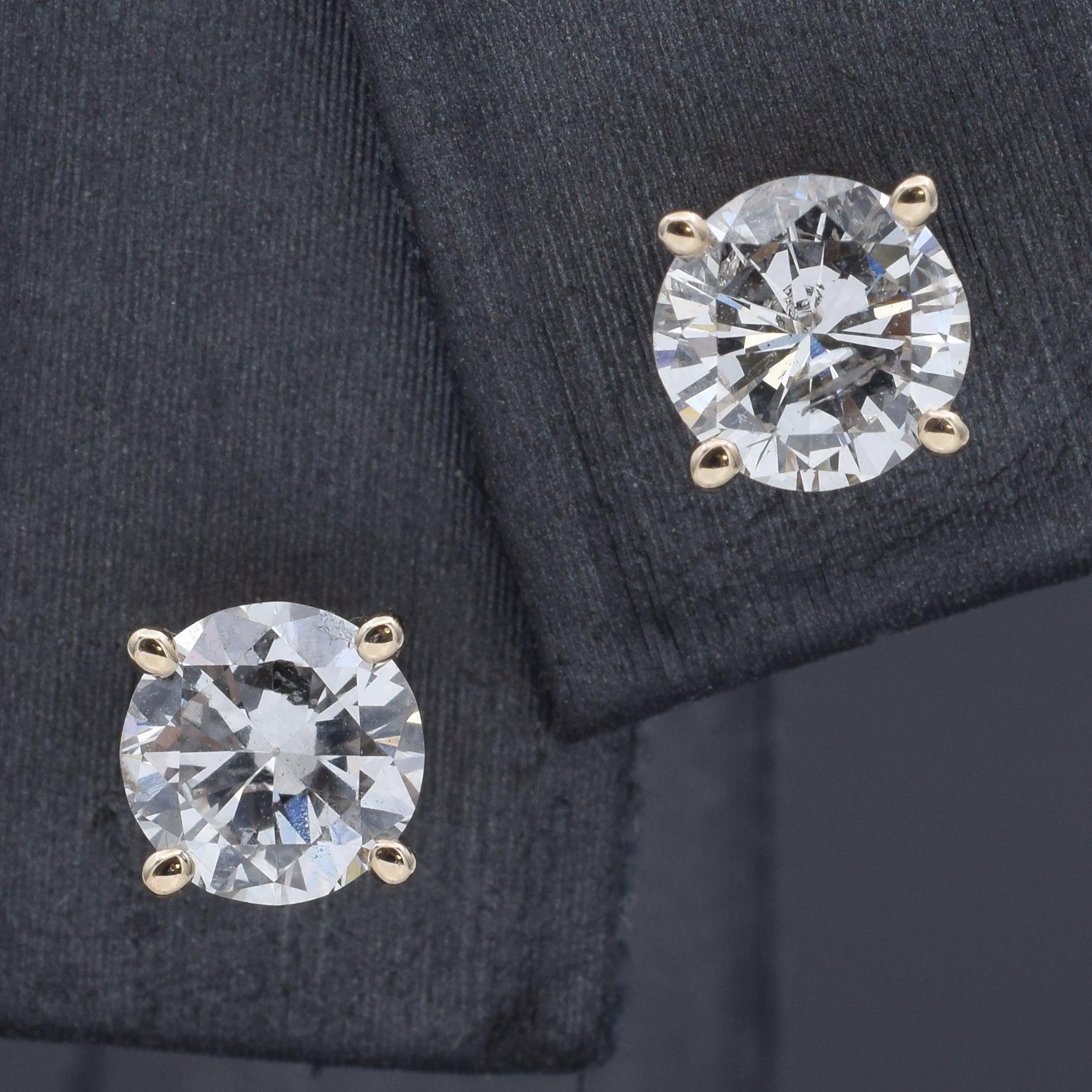 14K Yellow Gold 1.00 TCW Natural Diamond Round Stud Earrings 5.1 mm For Sale 1