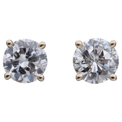Pendientes de oro amarillo de 14 quilates con un diamante natural redondo de 1,00 TCW 5,1 mm