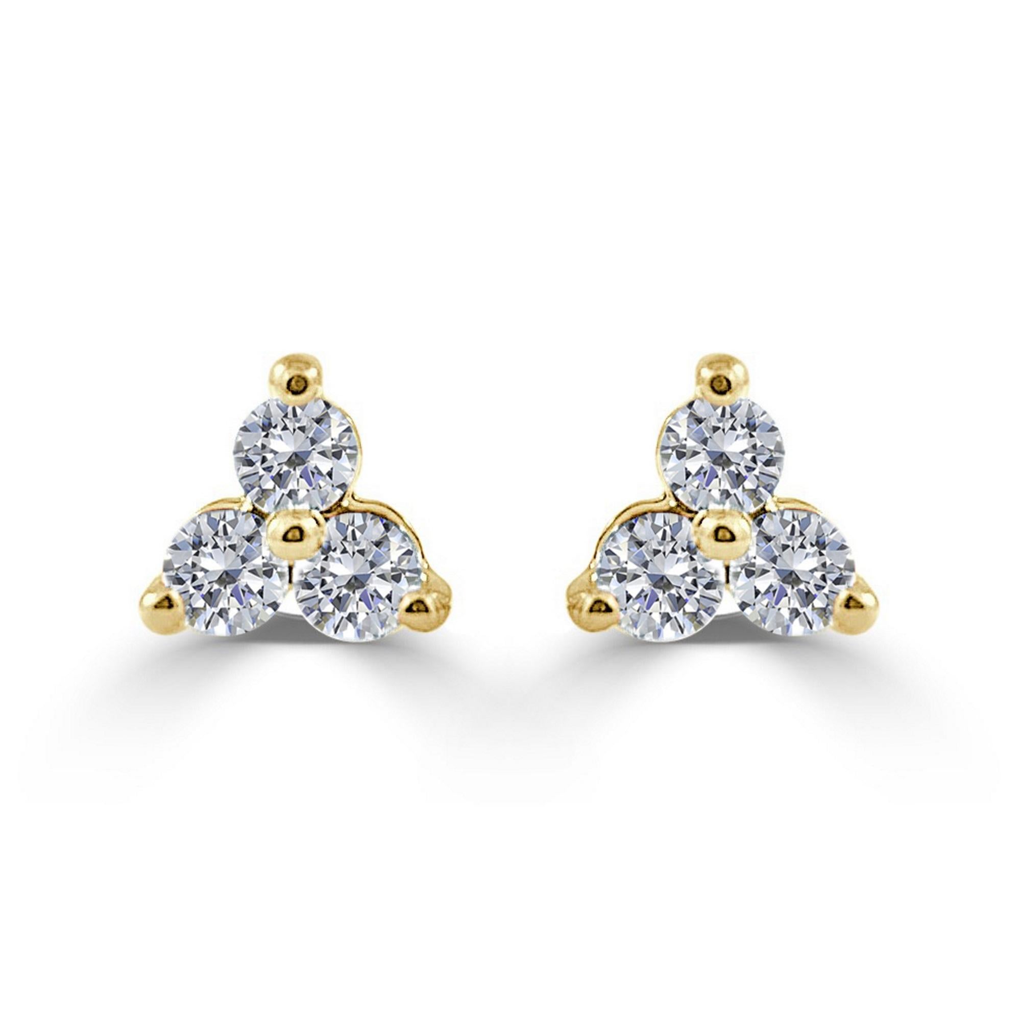 Baguette Cut 14K Yellow Gold 1.00ct Diamond 3 Stone Earrings for Her For Sale