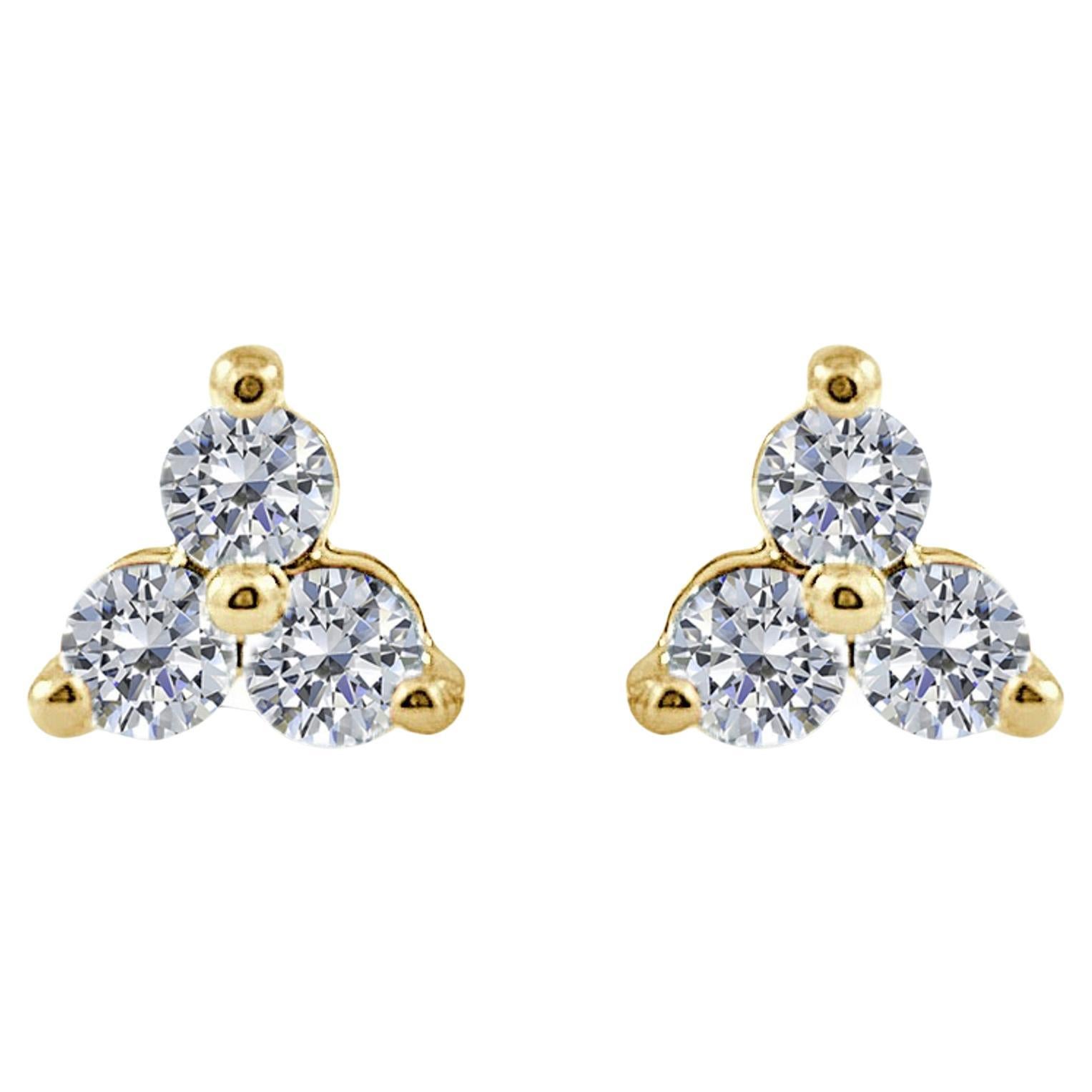 14K Yellow Gold 1.00ct Diamond 3 Stone Earrings for Her