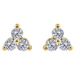 14K Yellow Gold 1.00ct Diamond 3 Stone Earrings for Her