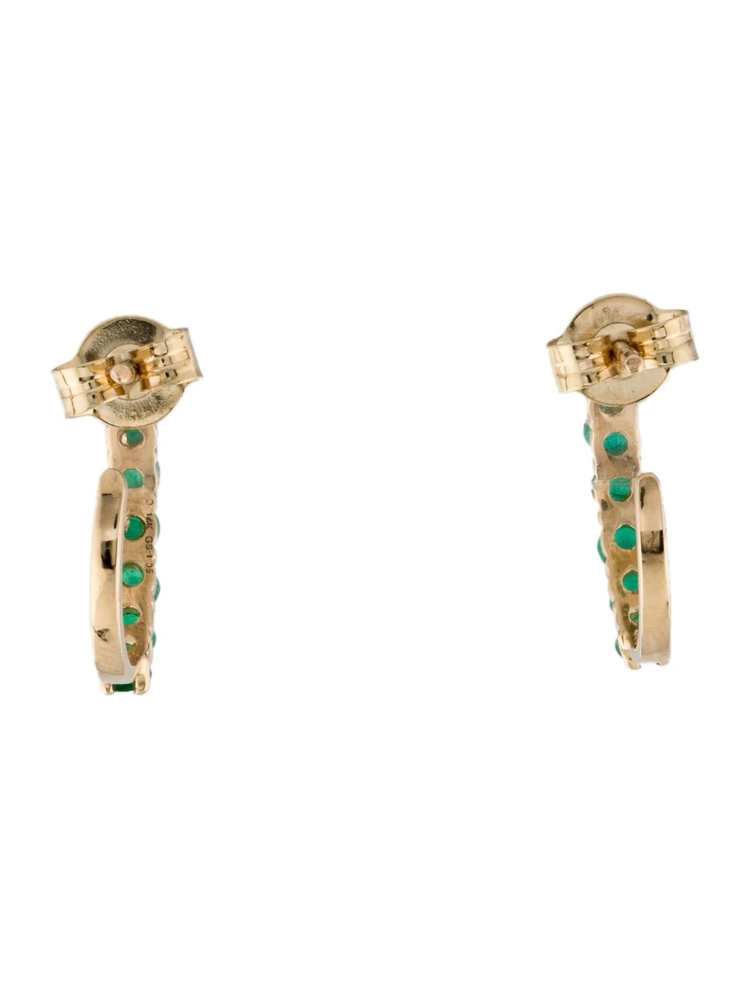 Artist 14K Yellow Gold 1.00ctw Faceted Round Emerald Hoop Earrings