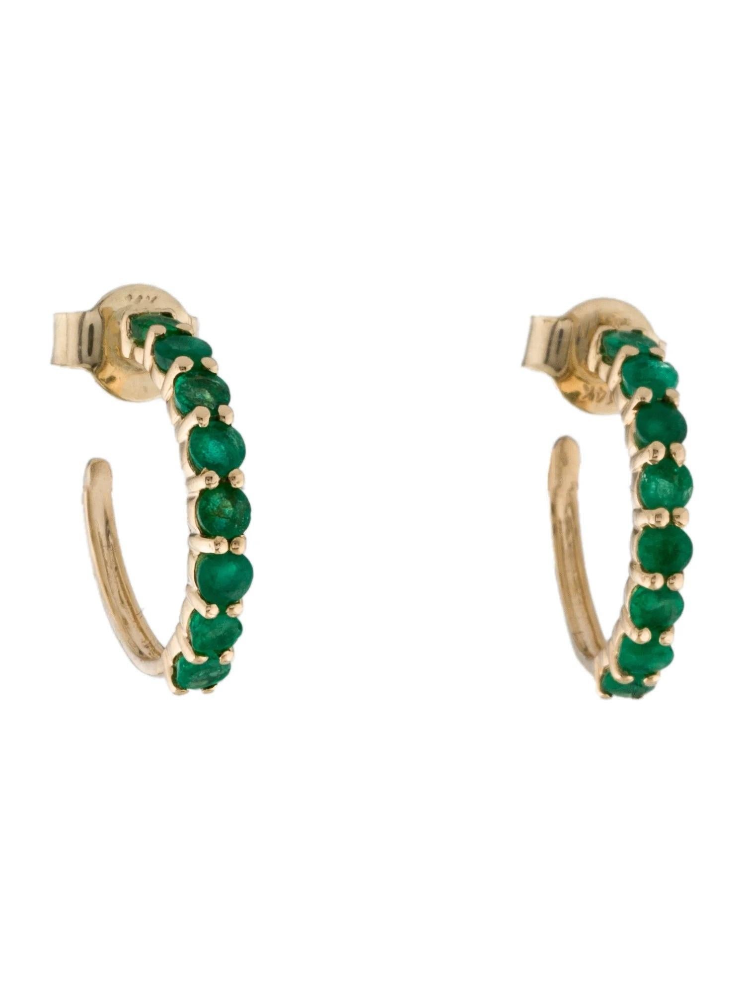 Round Cut 14K Yellow Gold 1.00ctw Faceted Round Emerald Hoop Earrings