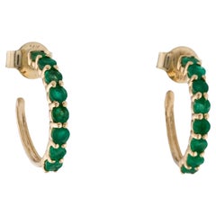 14K Yellow Gold 1.00ctw Faceted Round Emerald Hoop Earrings