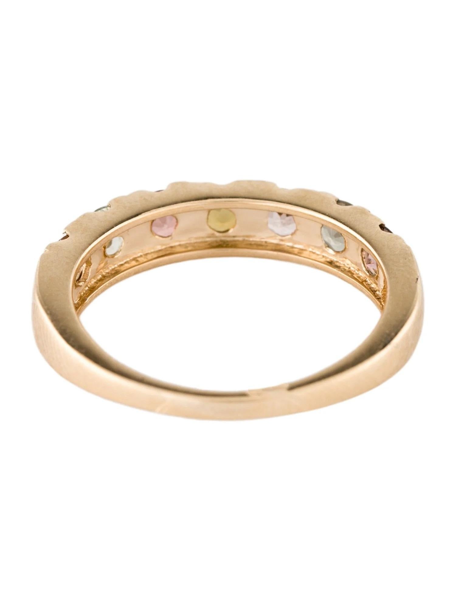Taglio rotondo Anello a fascia in oro giallo 14K con tormalina multicolore da 1,00ctw, misura 6,75 in vendita