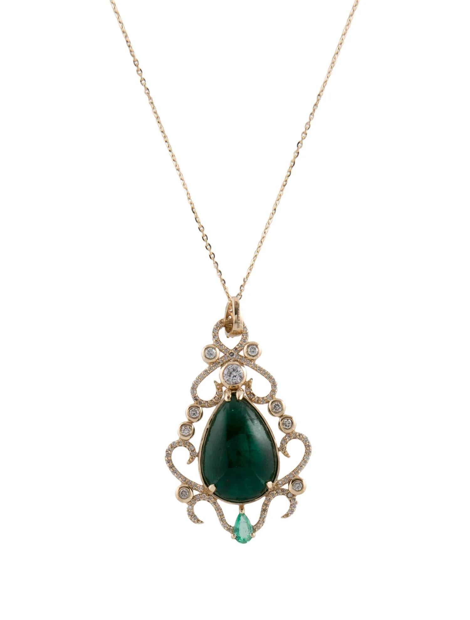 Emerald Cut 14K Yellow Gold 10.29ct Emerald, Sapphire & Diamond Pendant Necklace For Sale