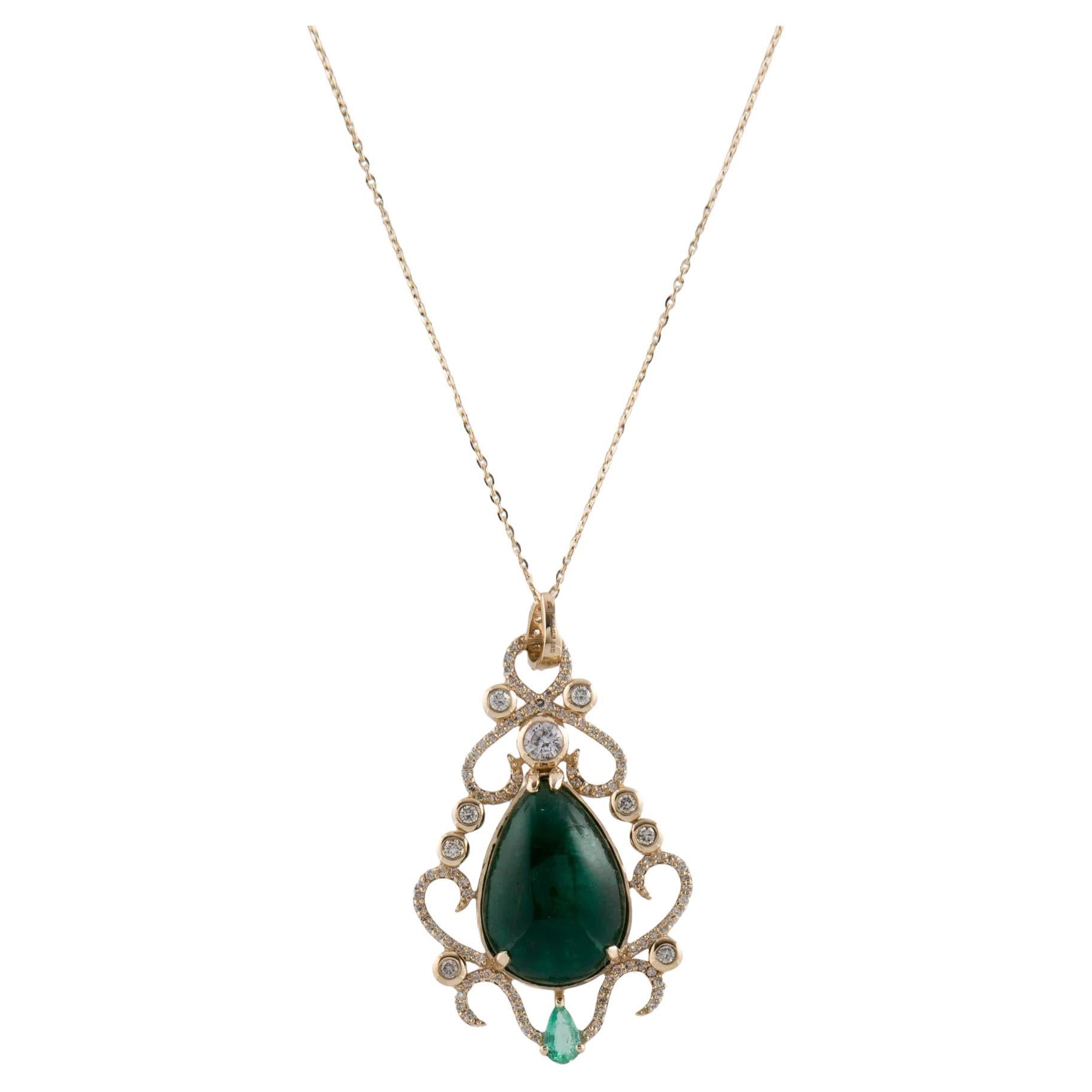 14K Yellow Gold 10.29ct Emerald, Sapphire & Diamond Pendant Necklace