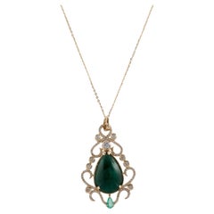 14K Yellow Gold 10.29ct Emerald, Sapphire & Diamond Pendant Necklace