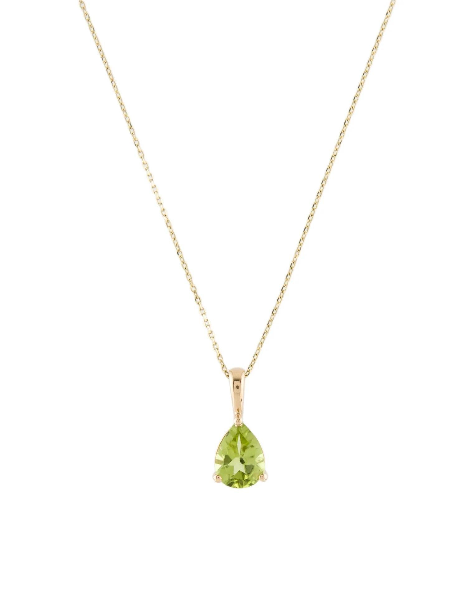 Pear Cut 14K Yellow Gold 1.02ct Pear-Cut Peridot Pendant Necklace, 16-Inch Chain