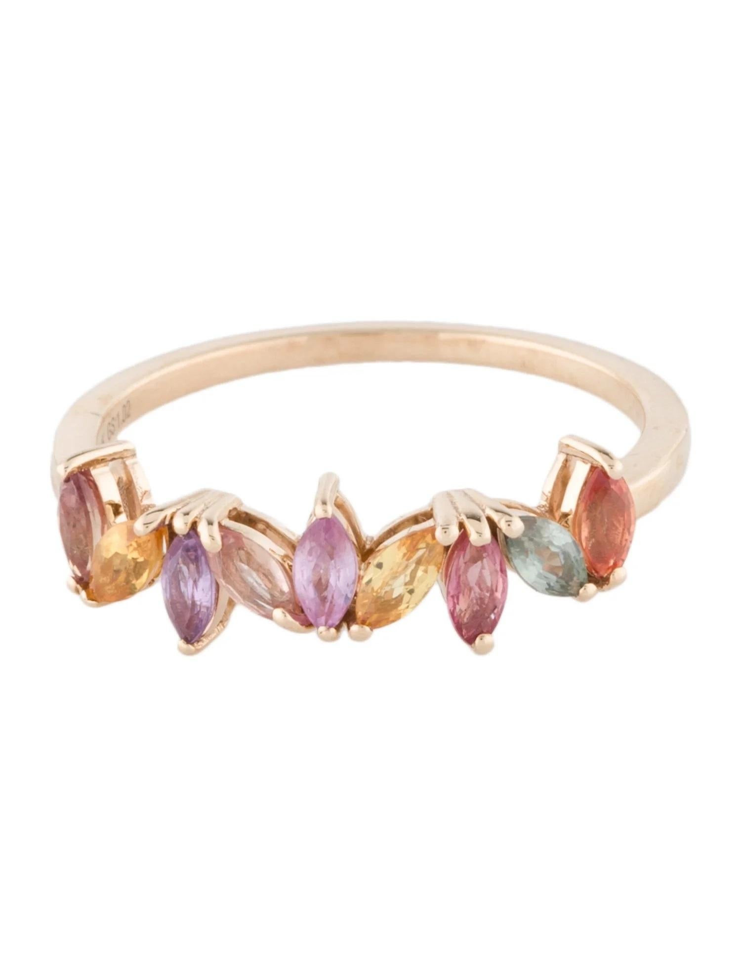 Artist 14K Yellow Gold 1.02ctw Multi Sapphire Band Ring, Size 7, Marquise Brilliant Sap For Sale
