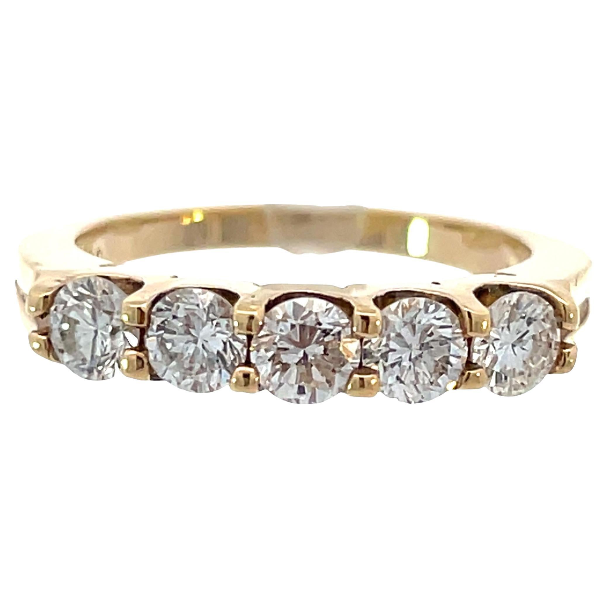 Clásica alianza de diamantes de cinco piedras en oro amarillo de 14 quilates, 1,03 quilates, talla 6,5