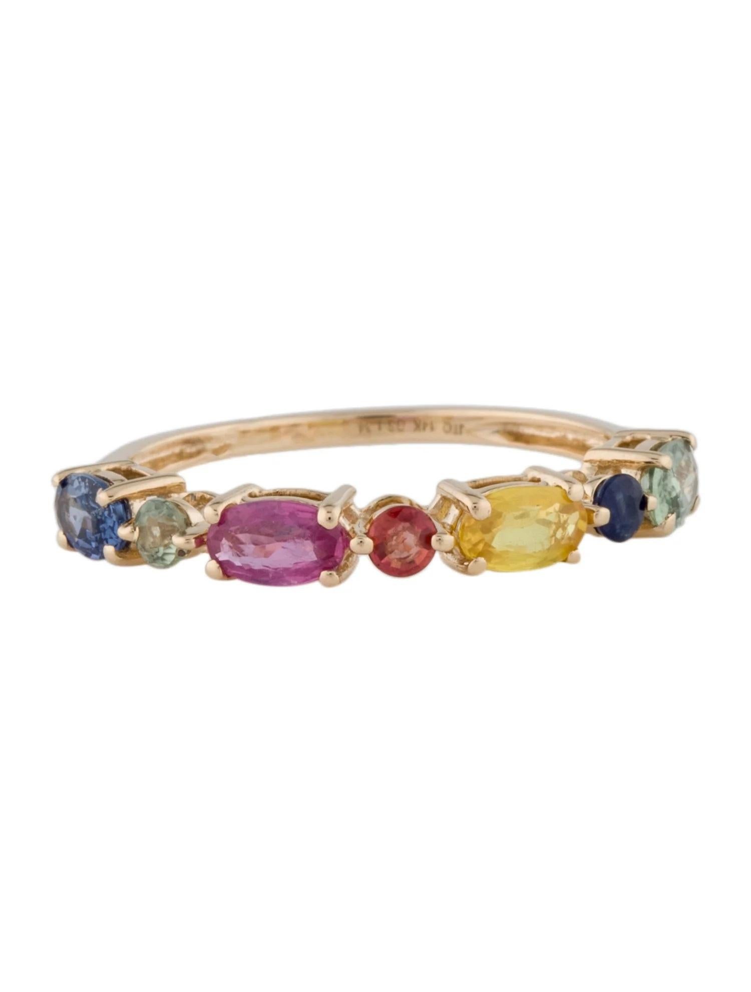 Artist 14K Yellow Gold 1.03ctw Multicolor Sapphire Band Ring, Size 6.75 For Sale