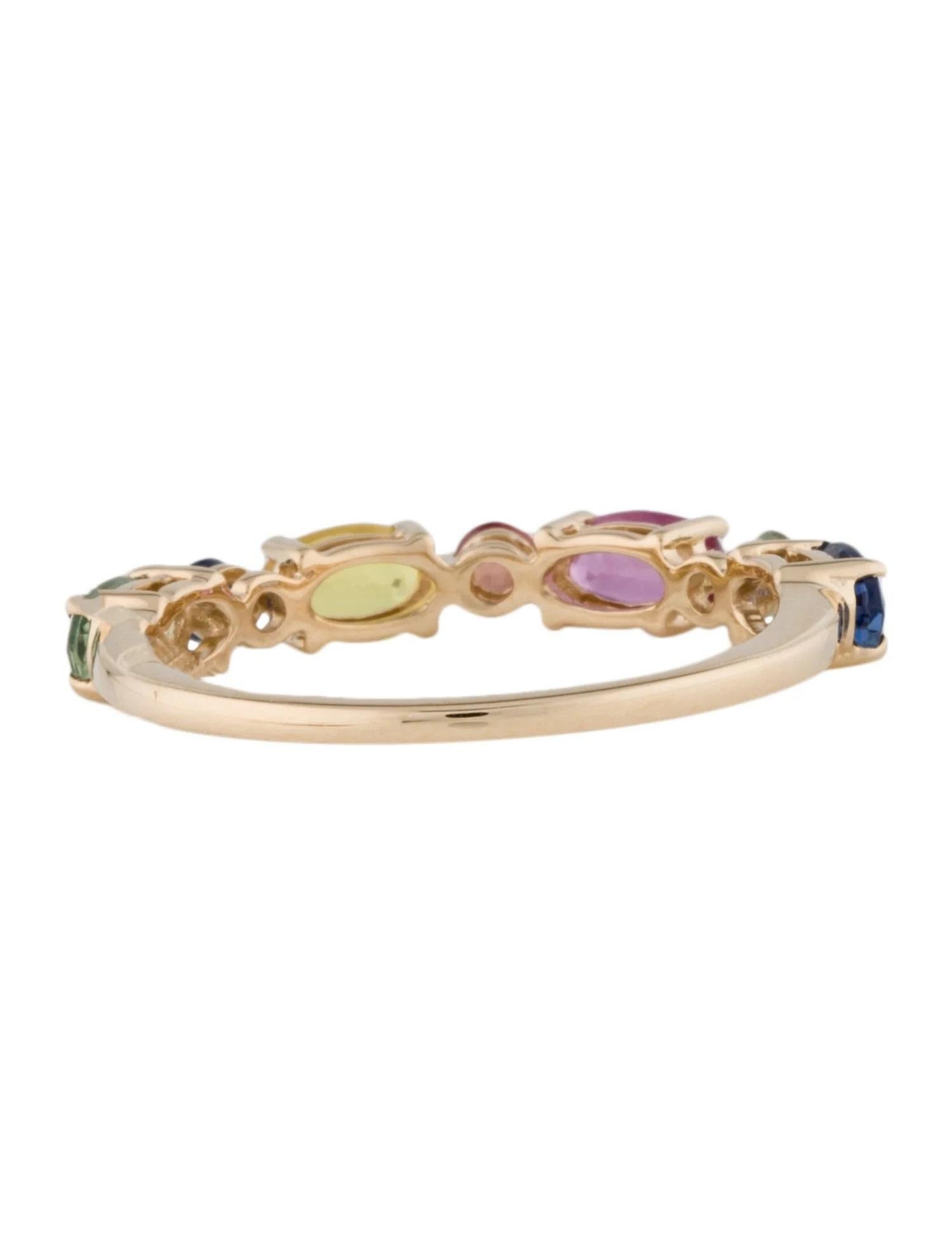 Oval Cut 14K Yellow Gold 1.03ctw Multicolor Sapphire Band Ring, Size 6.75 For Sale