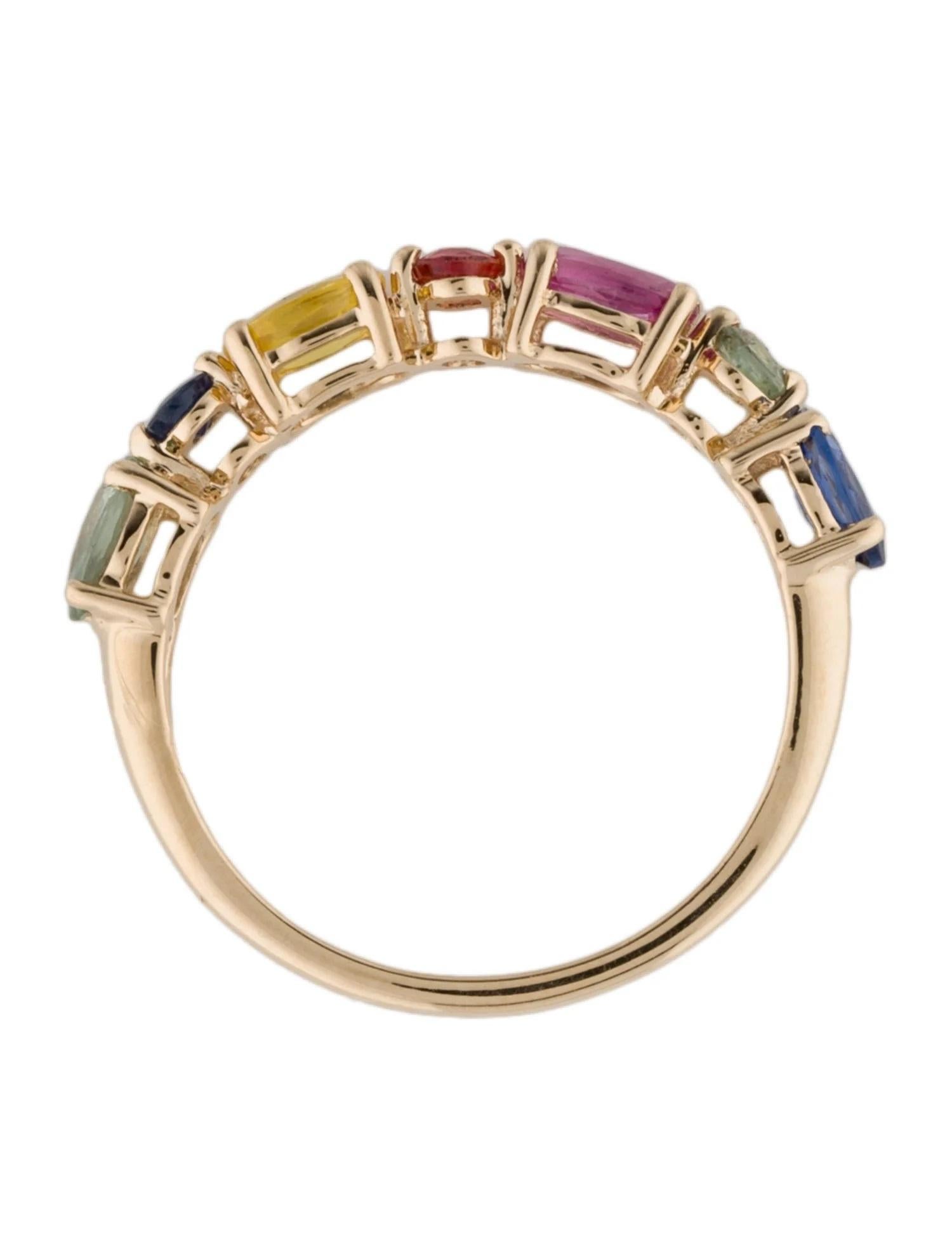 14K Yellow Gold 1.03ctw Multicolor Sapphire Band Ring, Size 6.75 In New Condition For Sale In Holtsville, NY