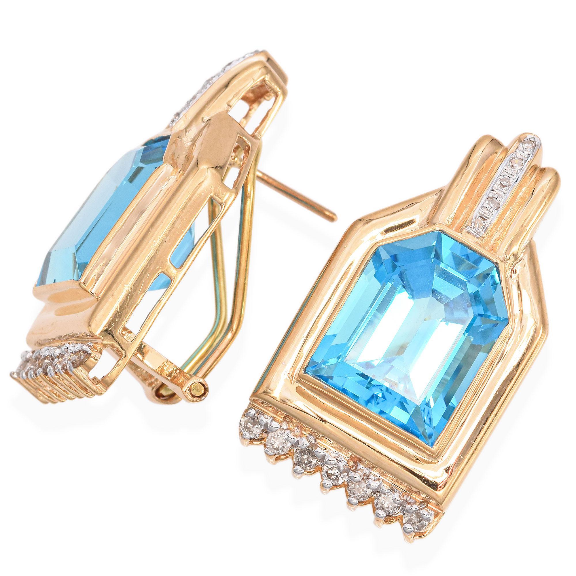 Pendientes de oro amarillo de 14 quilates de 10,46 TCW de topacio y diamantes con fondo omega Corte redondo