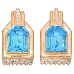Pendientes de oro amarillo de 14 quilates de 10,46 TCW de topacio y diamantes con fondo omega