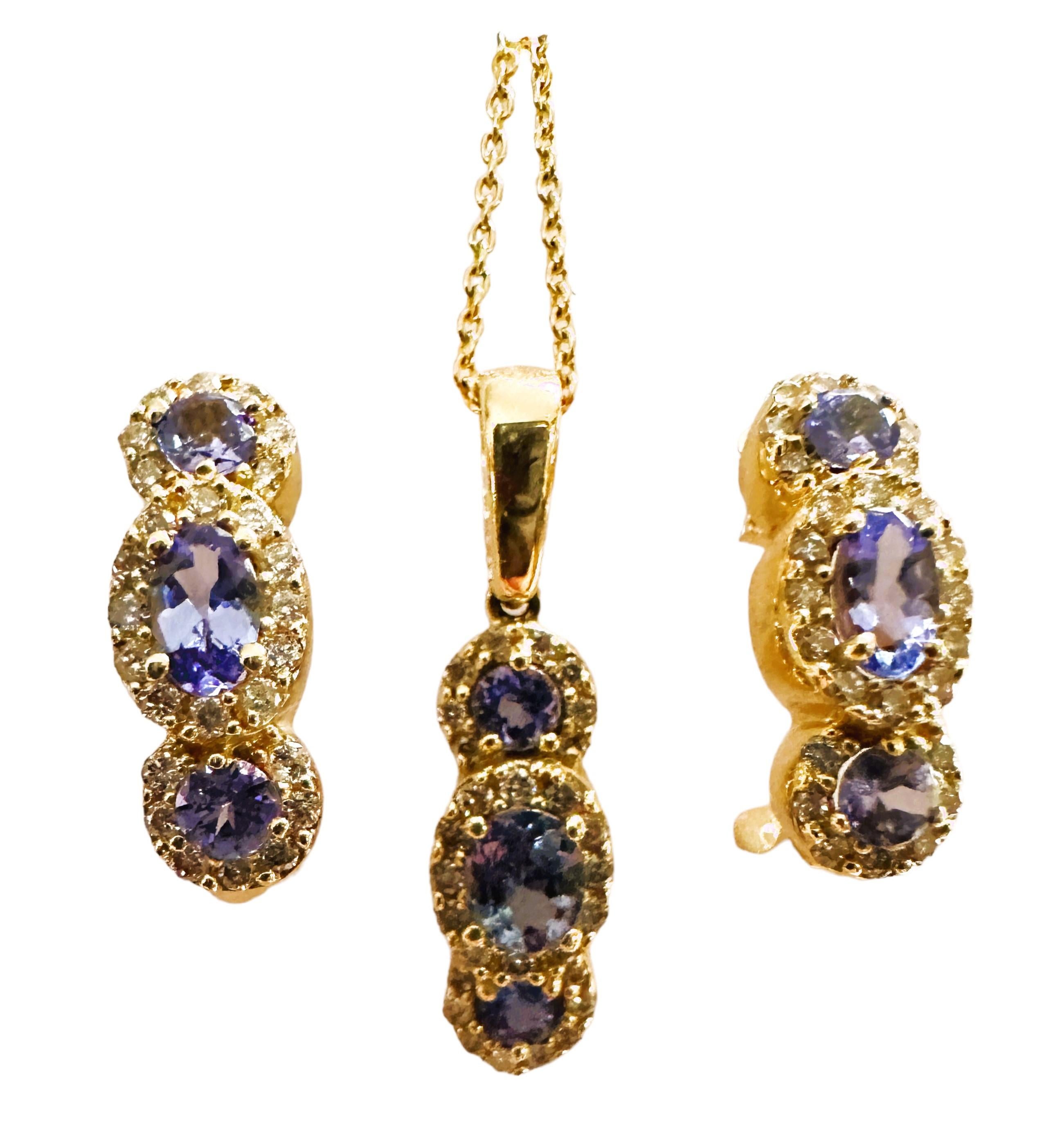 14k Yellow Gold 1.05 ct Tanzanite & 1 ct Diamond Stud Earrings with Appraisal  4
