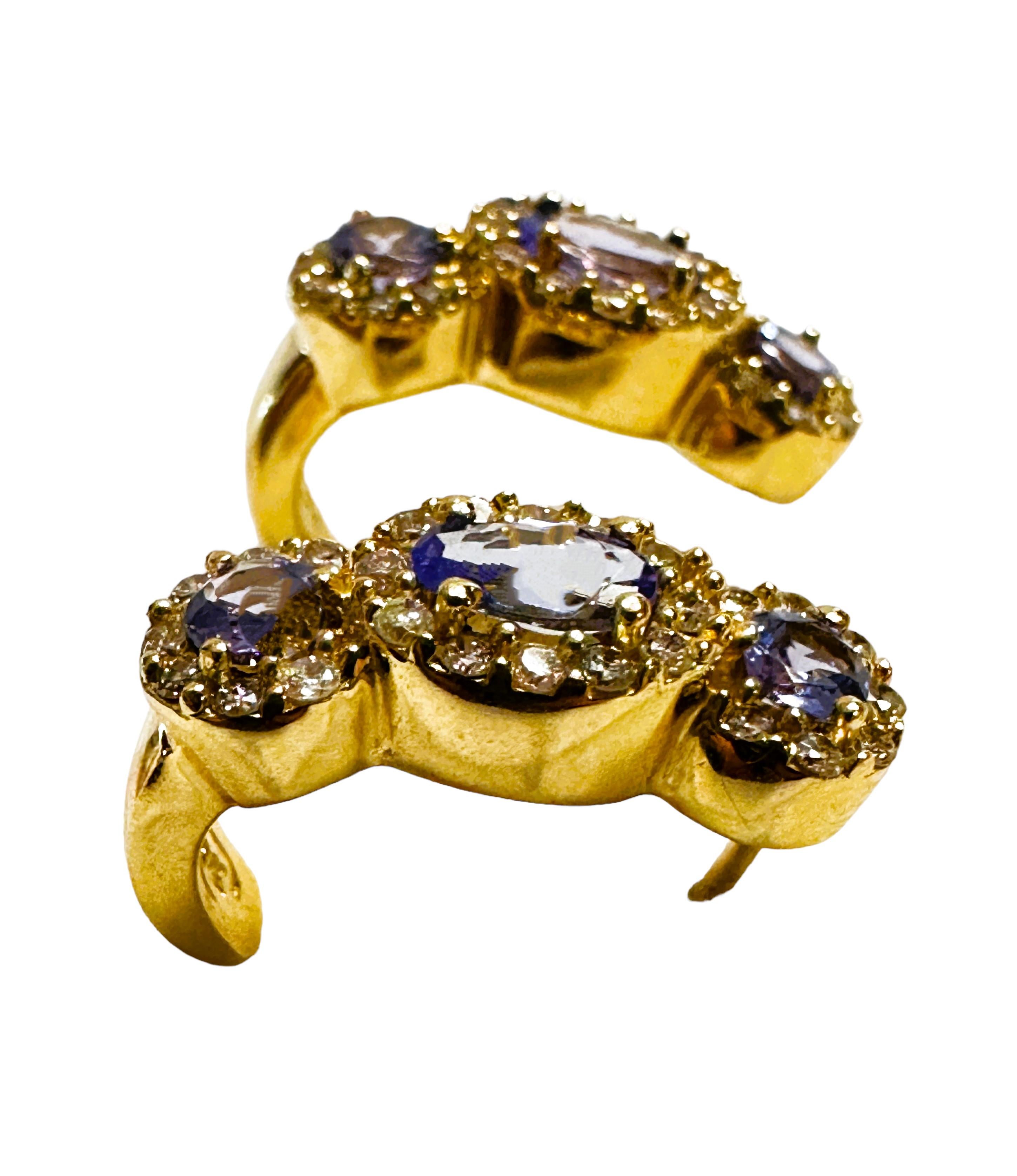 Women's 14k Yellow Gold 1.05 ct Tanzanite & 1 ct Diamond Stud Earrings with Appraisal 