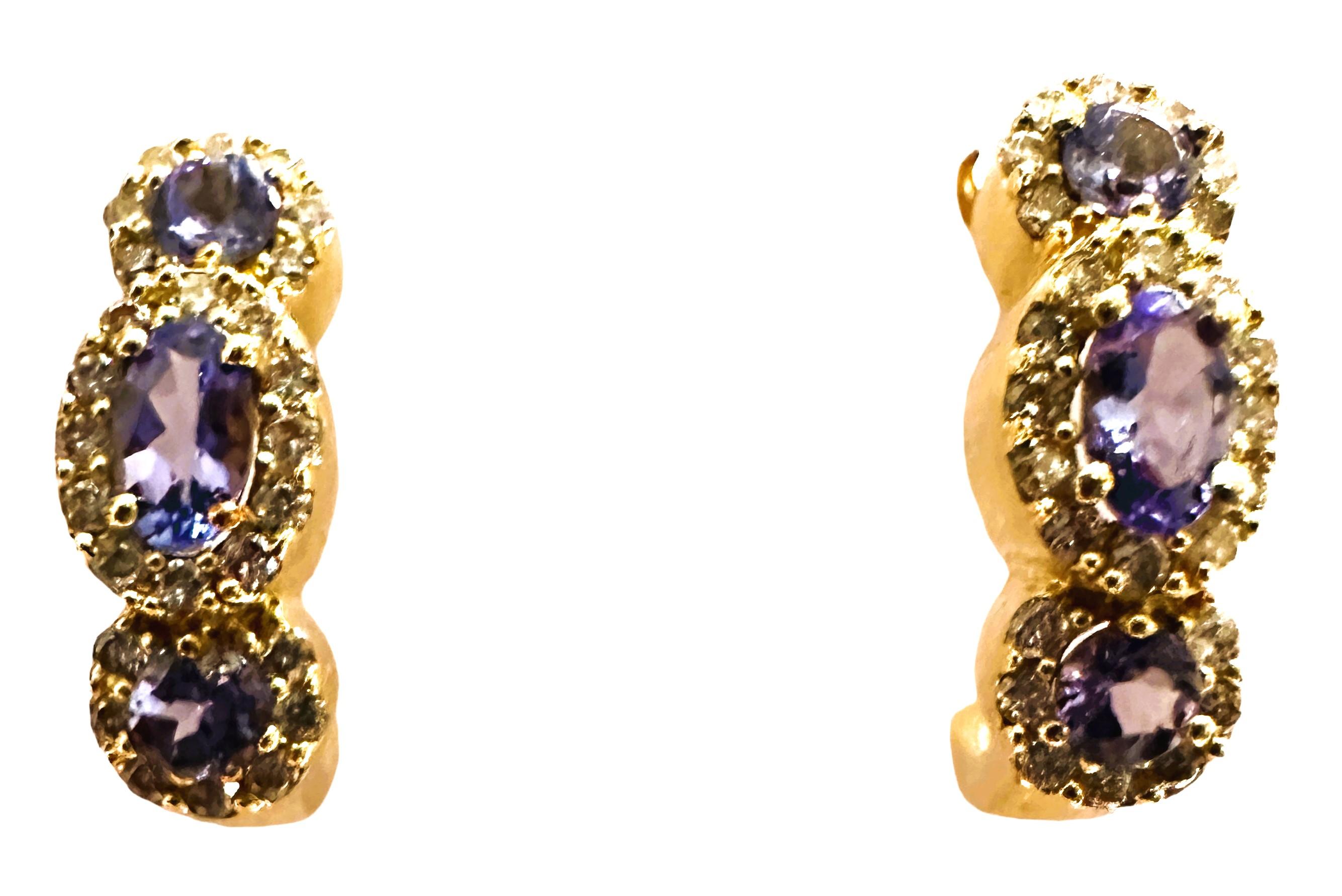 14k Yellow Gold 1.05 ct Tanzanite & 1 ct Diamond Stud Earrings with Appraisal  3