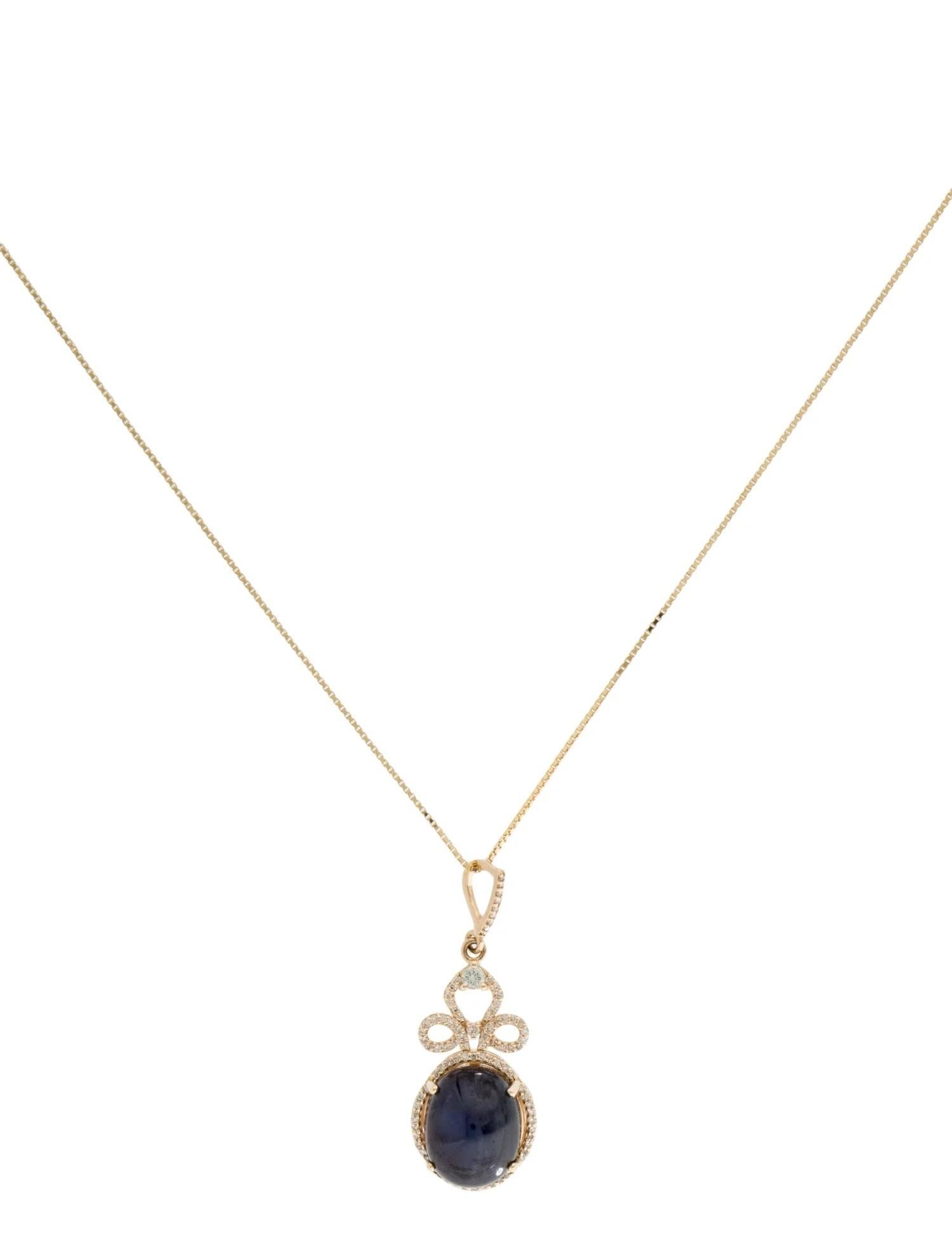 Taille ovale Collier pendentif en or jaune 14 carats avec saphir bleu cabochon ovale de 10,56 carats en vente