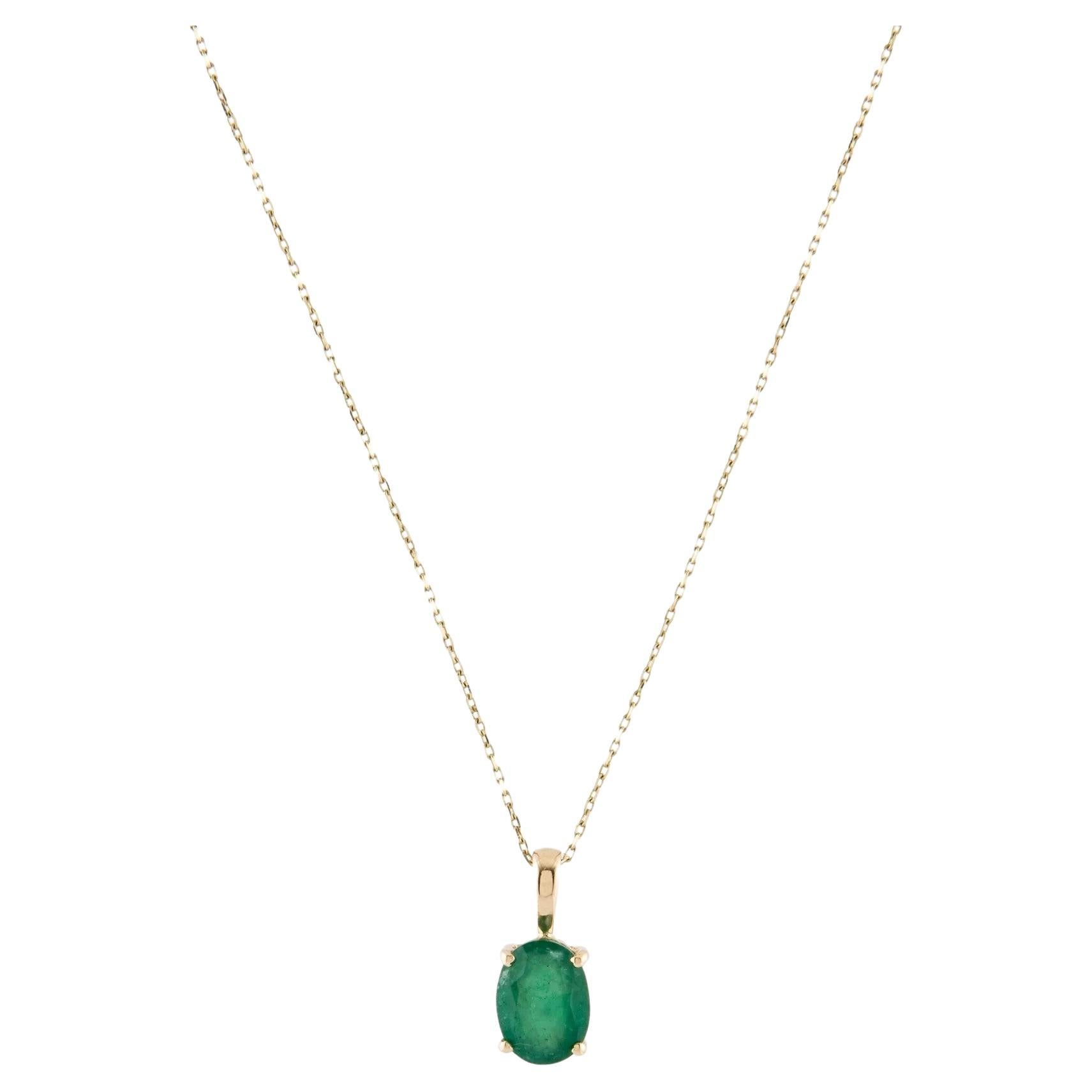 14K Yellow Gold 1.05ct Oval Emerald Pendant Necklace, 18" Chain