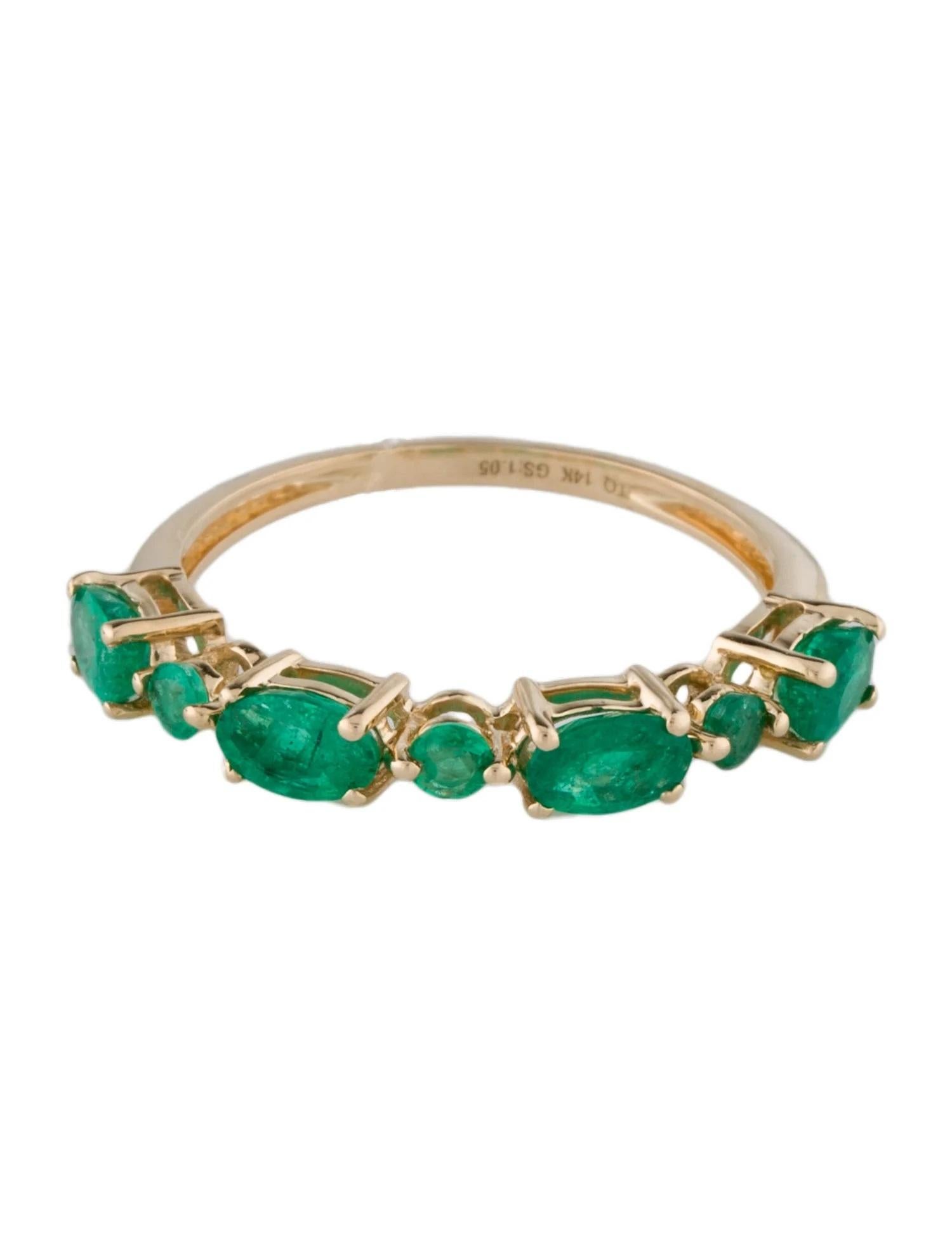 Artist 14K Yellow Gold 1.05ctw Emerald Half Eternity Band, Size 6.75 For Sale