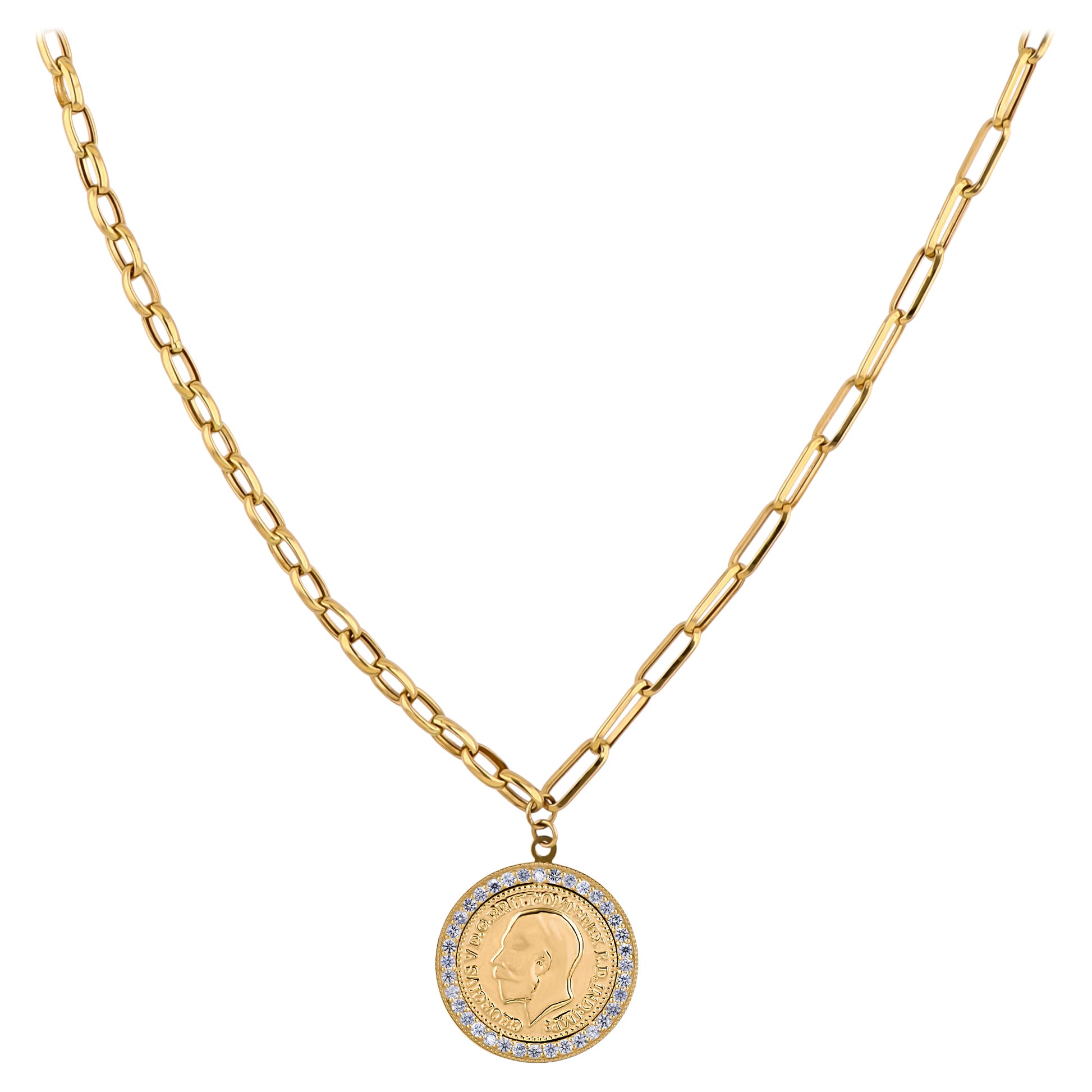 Collana con ciondolo a forma di moneta in oro giallo 14 carati con diamanti, catena a clip, 1,06 ct Regalale qualcosa