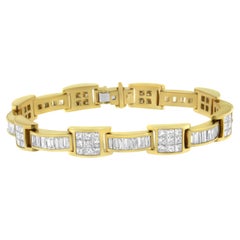 Bracelet à maillons en or jaune 14 carats avec diamants taille princesse et baguette de 10,75 carats