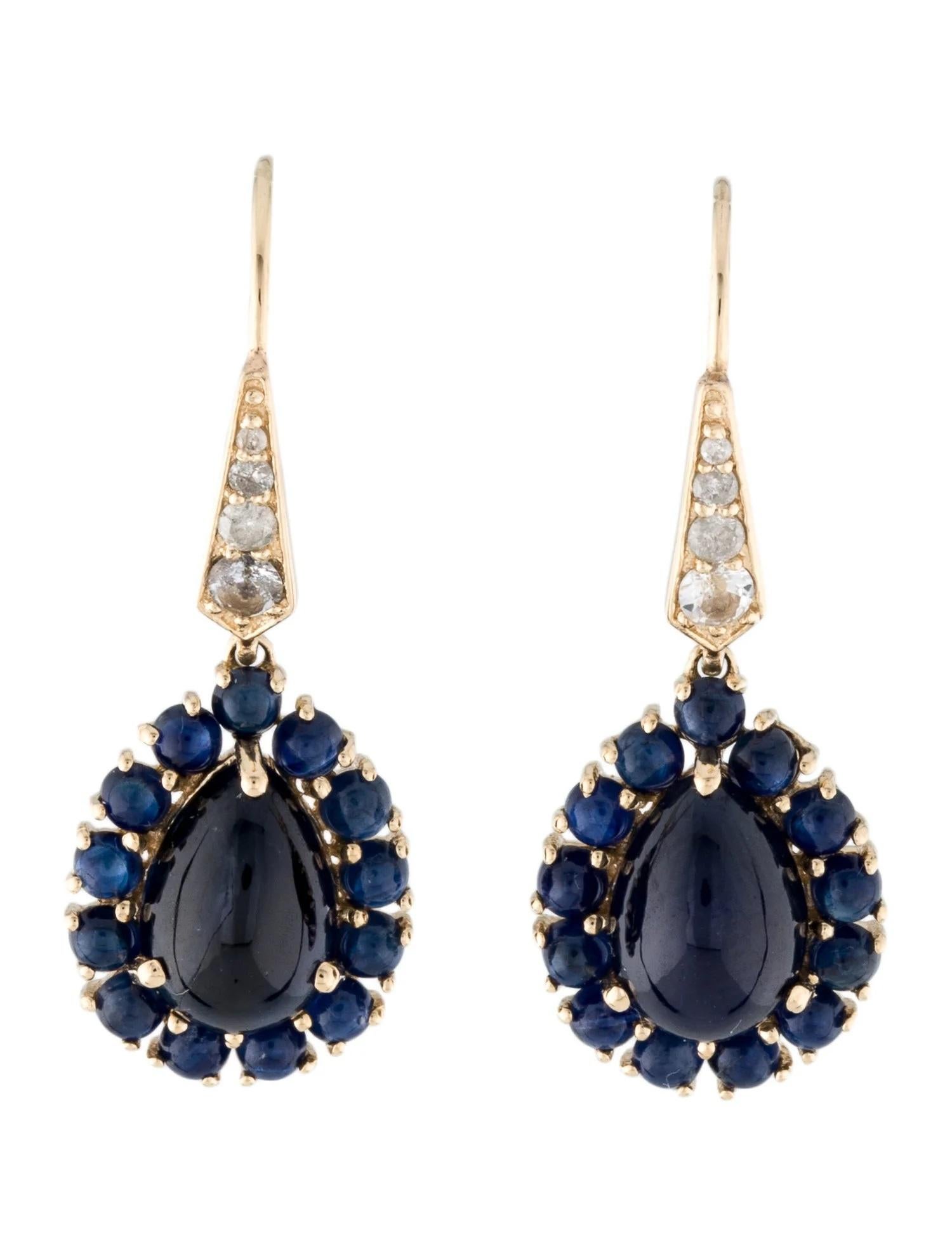 Round Cut 14K Yellow Gold 10.76ctw Sapphire & Diamond Drop Earrings, Round Faceted Sapphir For Sale