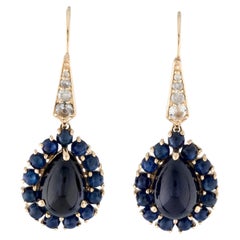 14K Yellow Gold 10.76ctw Sapphire & Diamond Drop Earrings, Round Faceted Sapphir