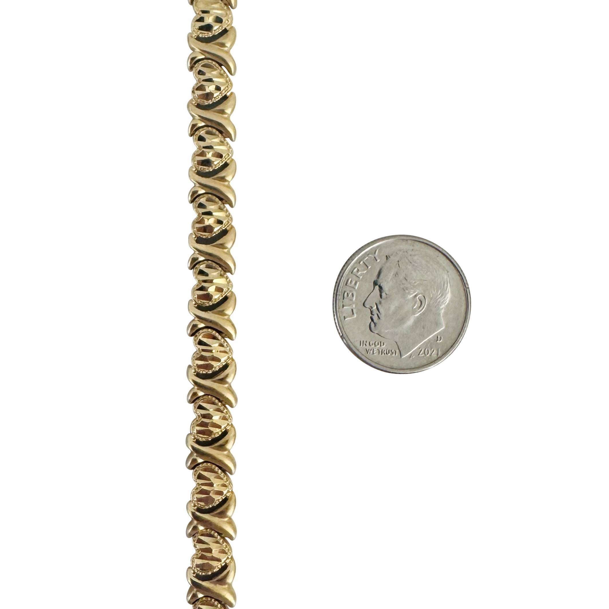 14k Gelbgold 10,8g Diamantschliff Herzen und Kissen XO Gliederarmband 7
